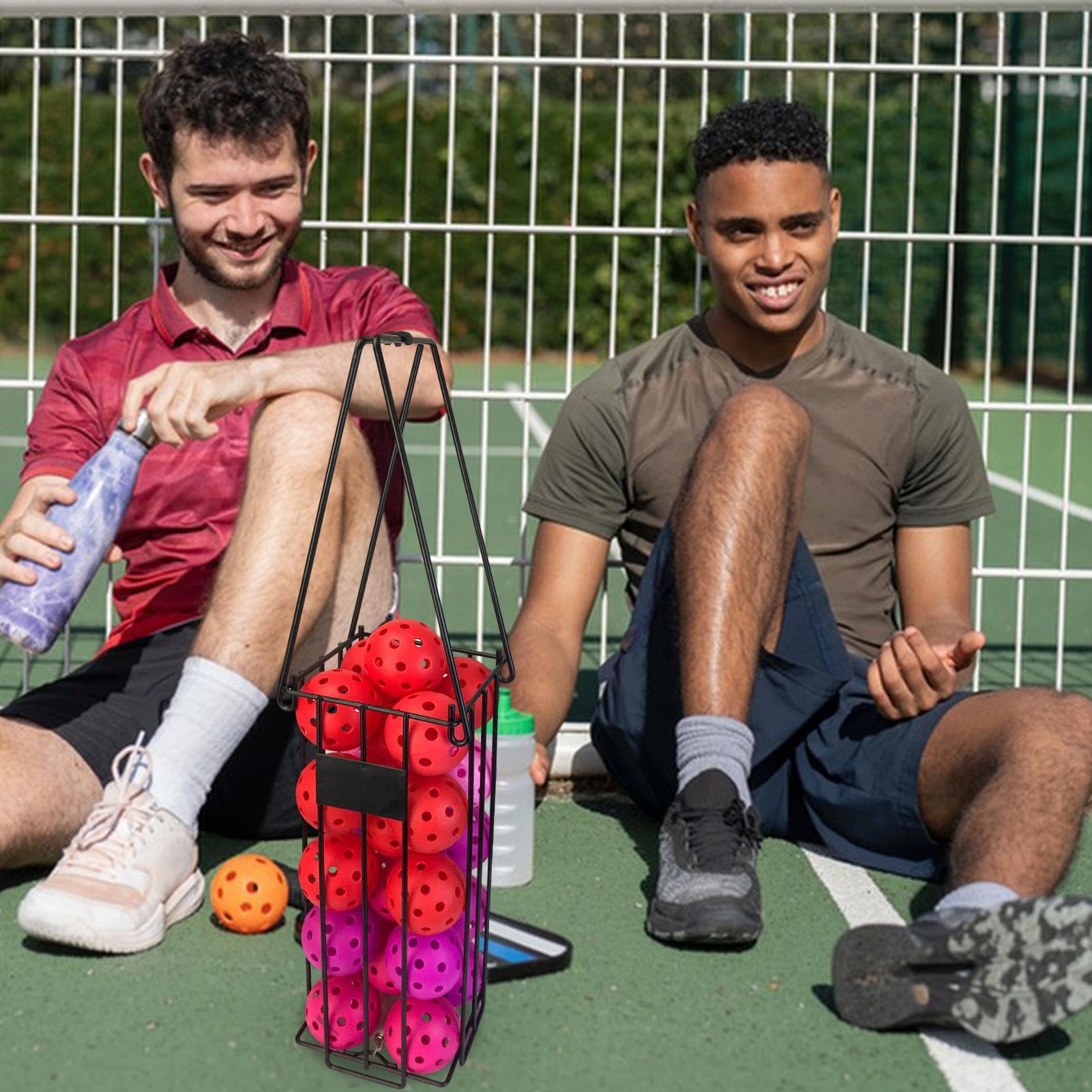 Colector de pelotas de pickleball ajustable con asa, cesta ligera para entrenamiento