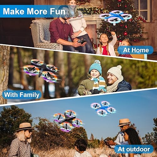 Miniatura 8 de Drones para niños, paquete de 2 con luces LED coloridas deslumbrantes, mini dron para niños, 2 baterías, control remoto, modo sin cabeza, giro 3D,