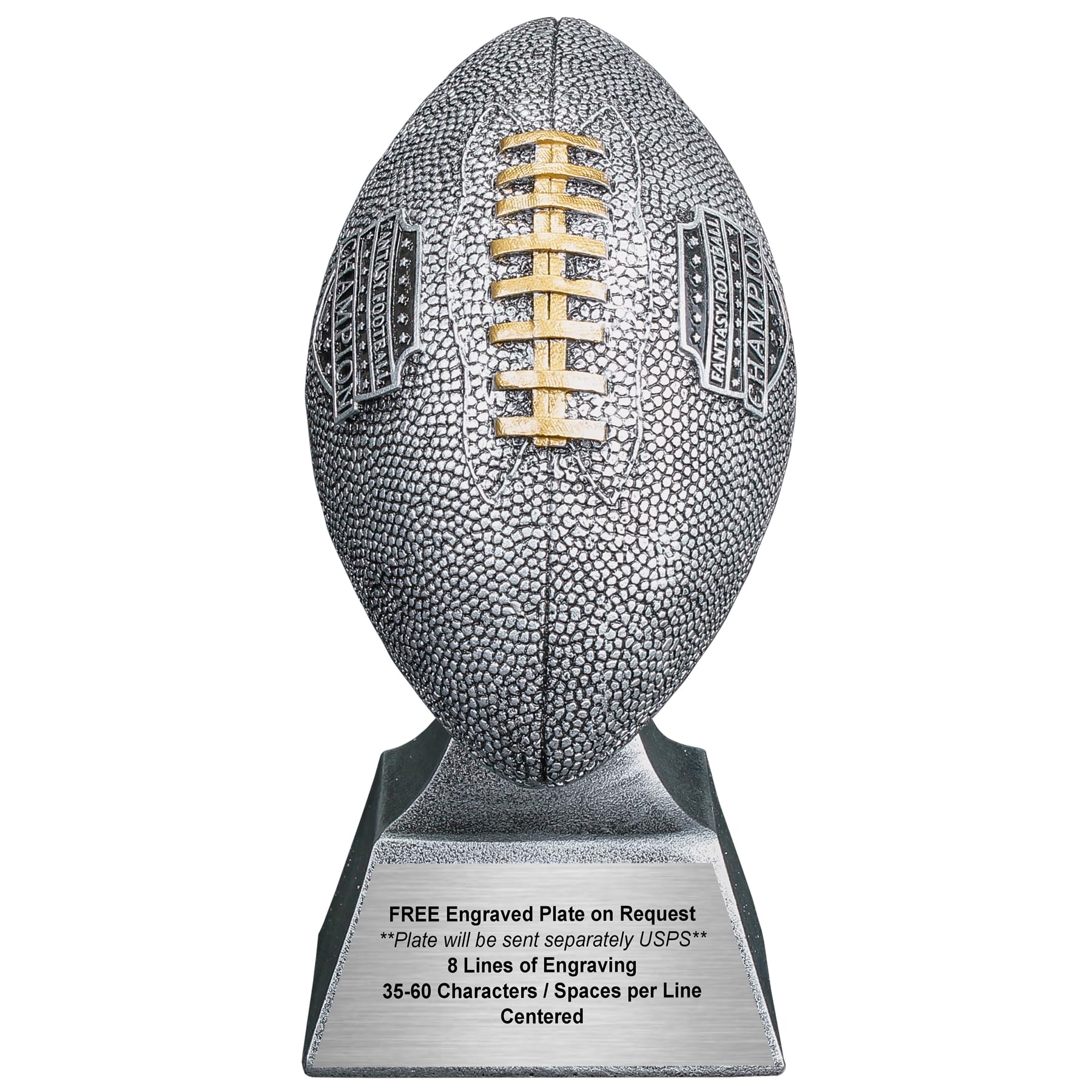 Decade Awards Fantasy Football Champion Trophy, Gold or Silver / 6 or 12 Inch Tall - Engraved Plate on Request