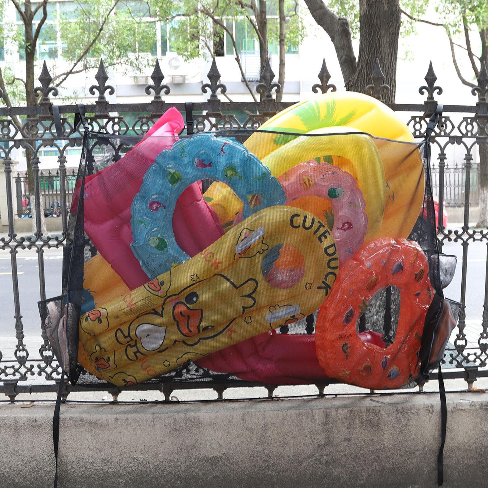 Red de almacenamiento para flotadores de piscina, bolsa de malla para piscina, bolsas de almacenamiento para flotadores de piscina, redes colgantes plegables de gran capacidad, organizador de malla
