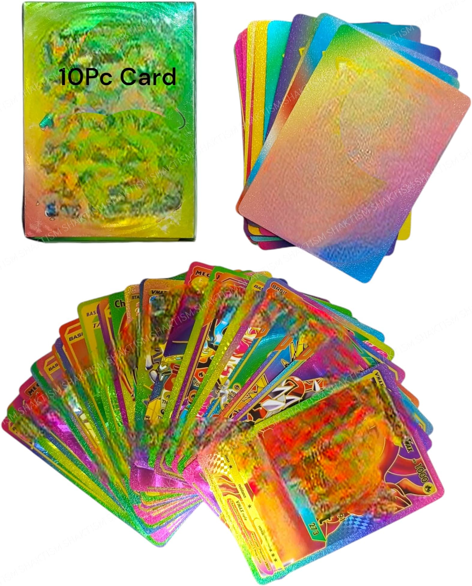 SHAKTISM Poke Collectible Card Game Trading Card Game Water Proof Booster Pack Set, V Series, Vmax GX Rare, Gold Foil, Collectible Foil Cards (Rainbow 10Pc)