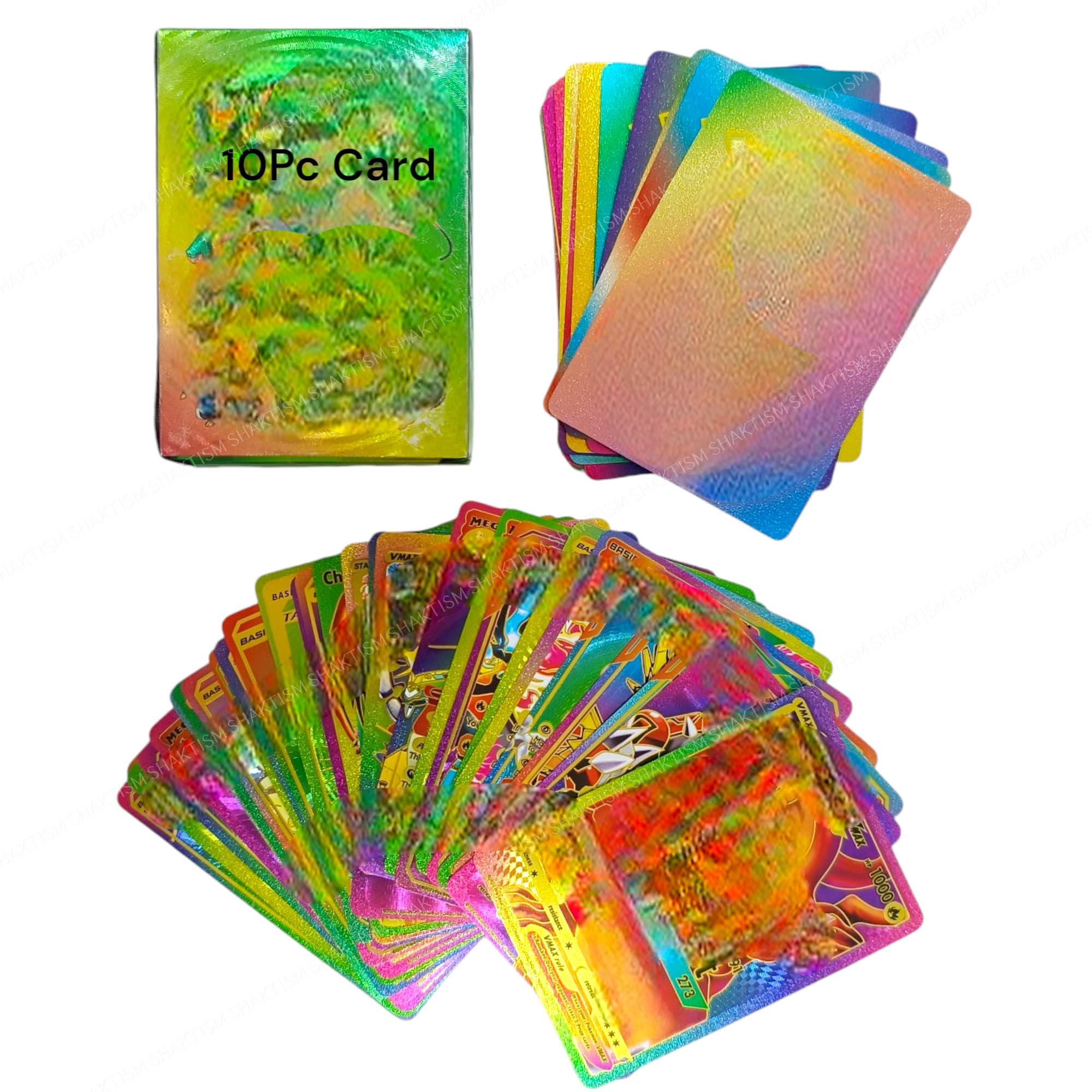 SHAKTISM Poke Collectible Card Game Trading Card Game Water Proof Booster Pack Set, V Series, Vmax GX Rare, Gold Foil, Collectible Foil Cards (Rainbow 10Pc)