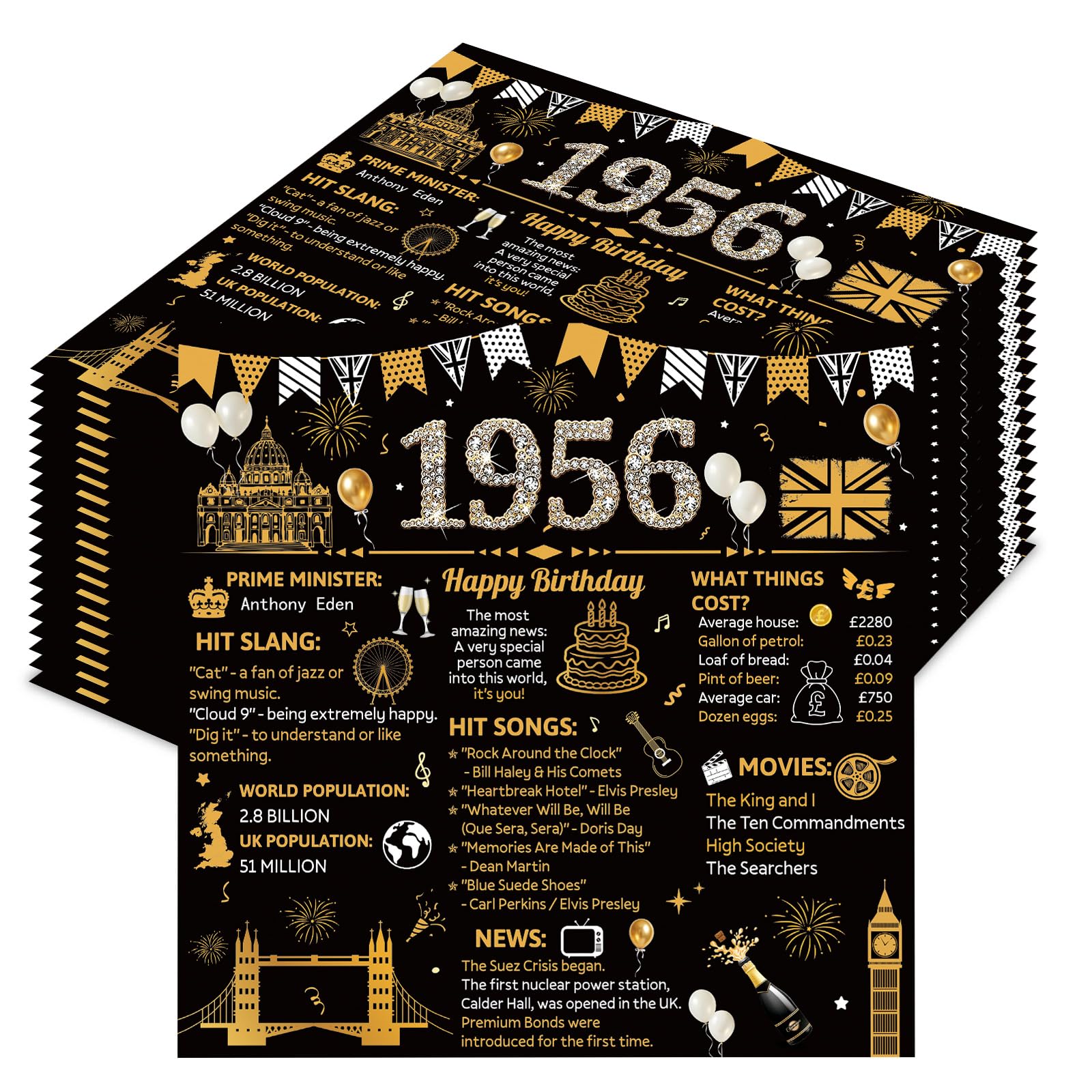 70th Birthday Napkins, 20PCS 1956 Birthday Decorations for Men Women 1956 Paper Napkins Black Gold Anniversary Party Serviettes Table Decor Supplies 70 Years Old Party Supplies, 6.5 x 6.5 in Folded