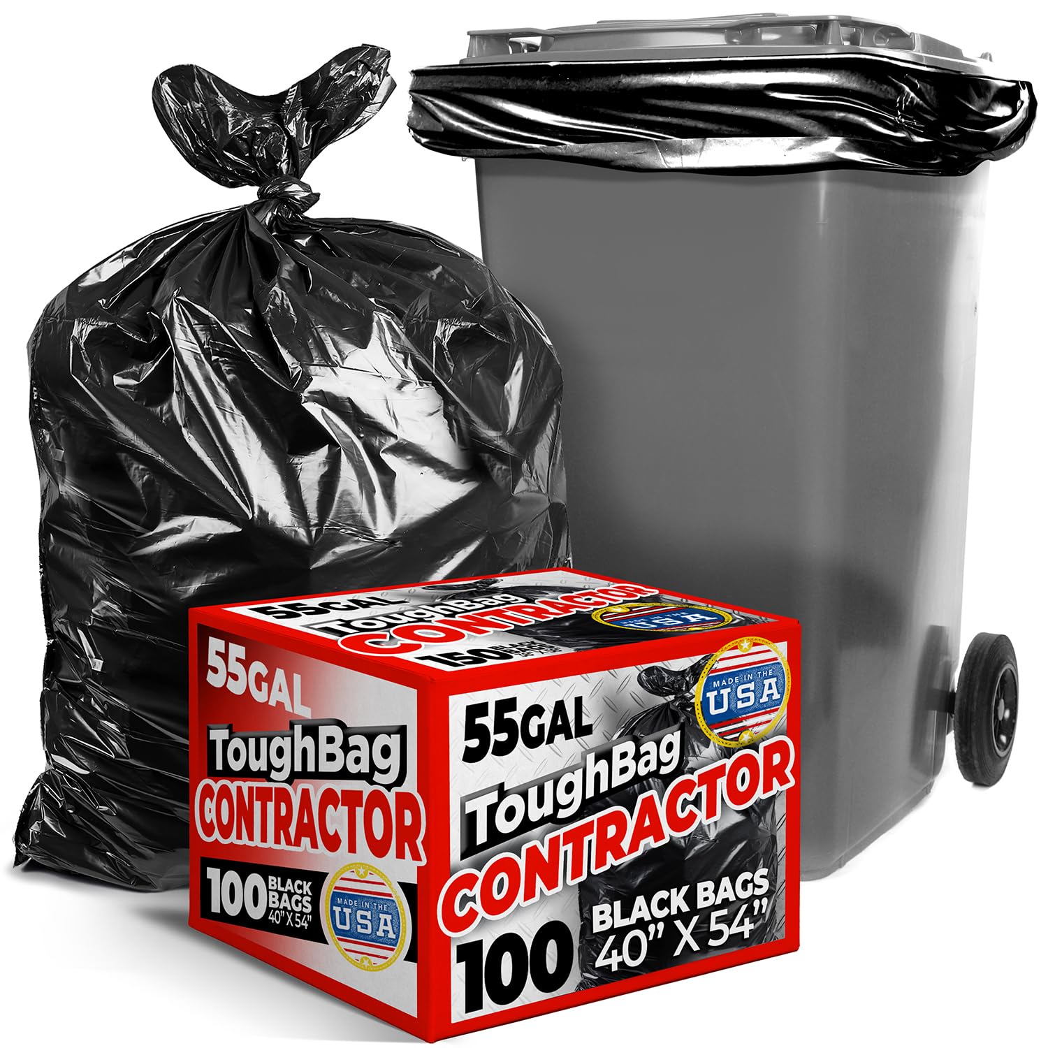 ToughBag 55-60 Gallon Medium Duty Trash Bags, 100 Count, Black