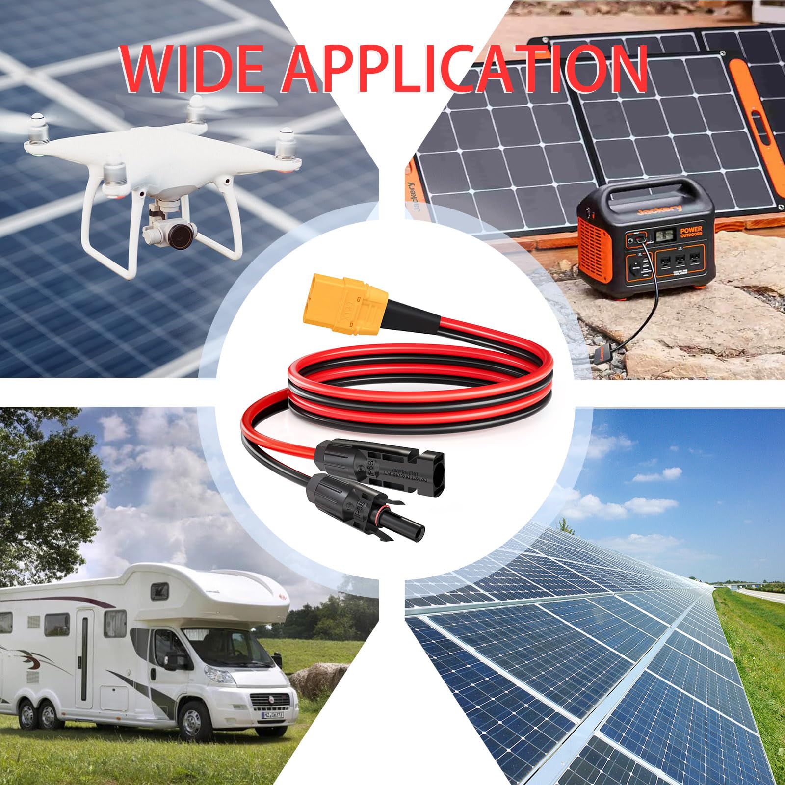 ELFCULB Kabel solarny do XT90 żeński 10AWG 2FT do stacji zasilających | XT90 kabel solarny z ocynkowanym drutem miedzianym do paneli słonecznych, kamperów i przenośnych systemów zasilania.