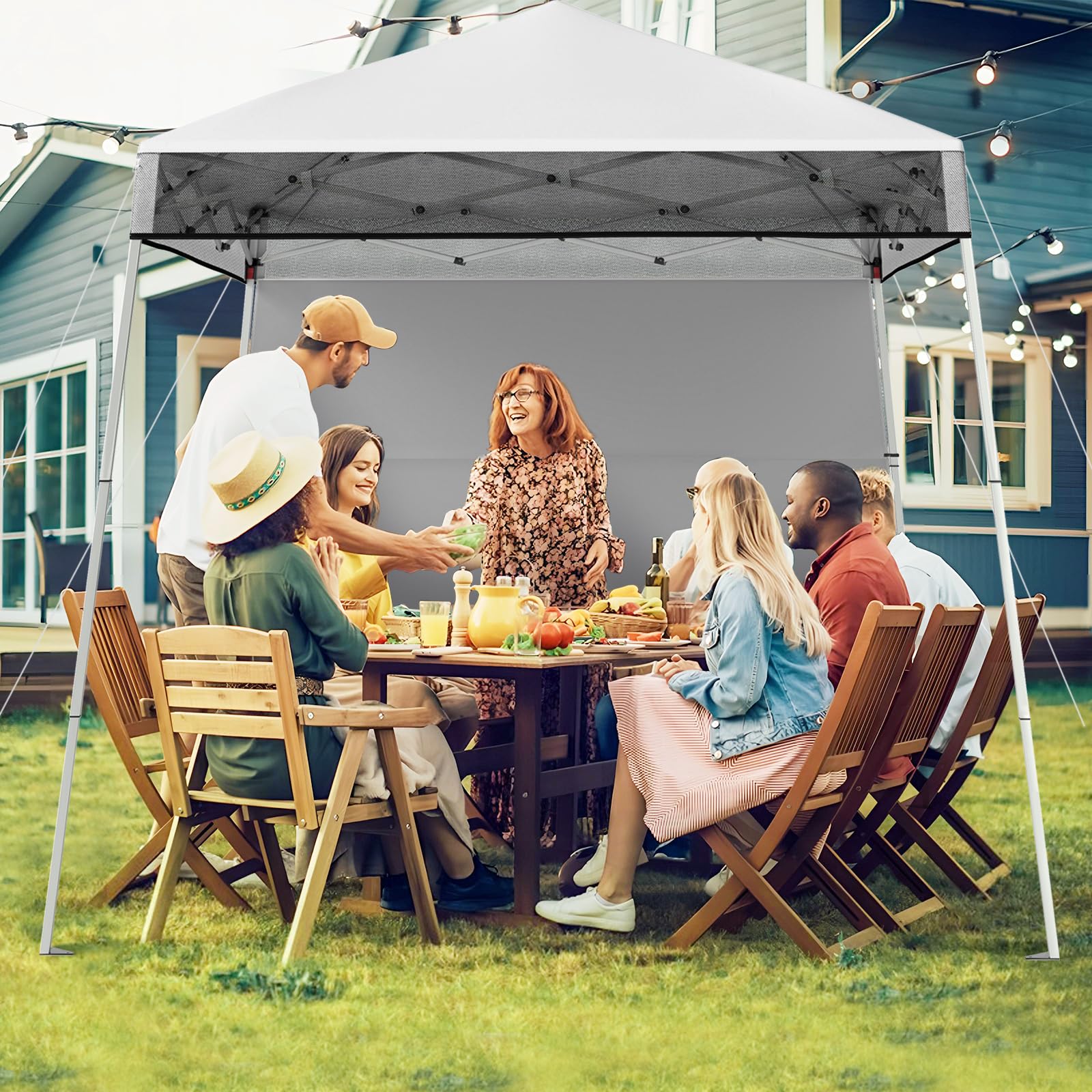 COSTWAY Carpa Plegable 1,8x1,8 m, Pop up, Cenador para Jardin con 1 Pared Lateral, Altura Ajustable, Bolsa de Transporte, Pergola Pabellón de Jardin Camping Picnic (Blanco)