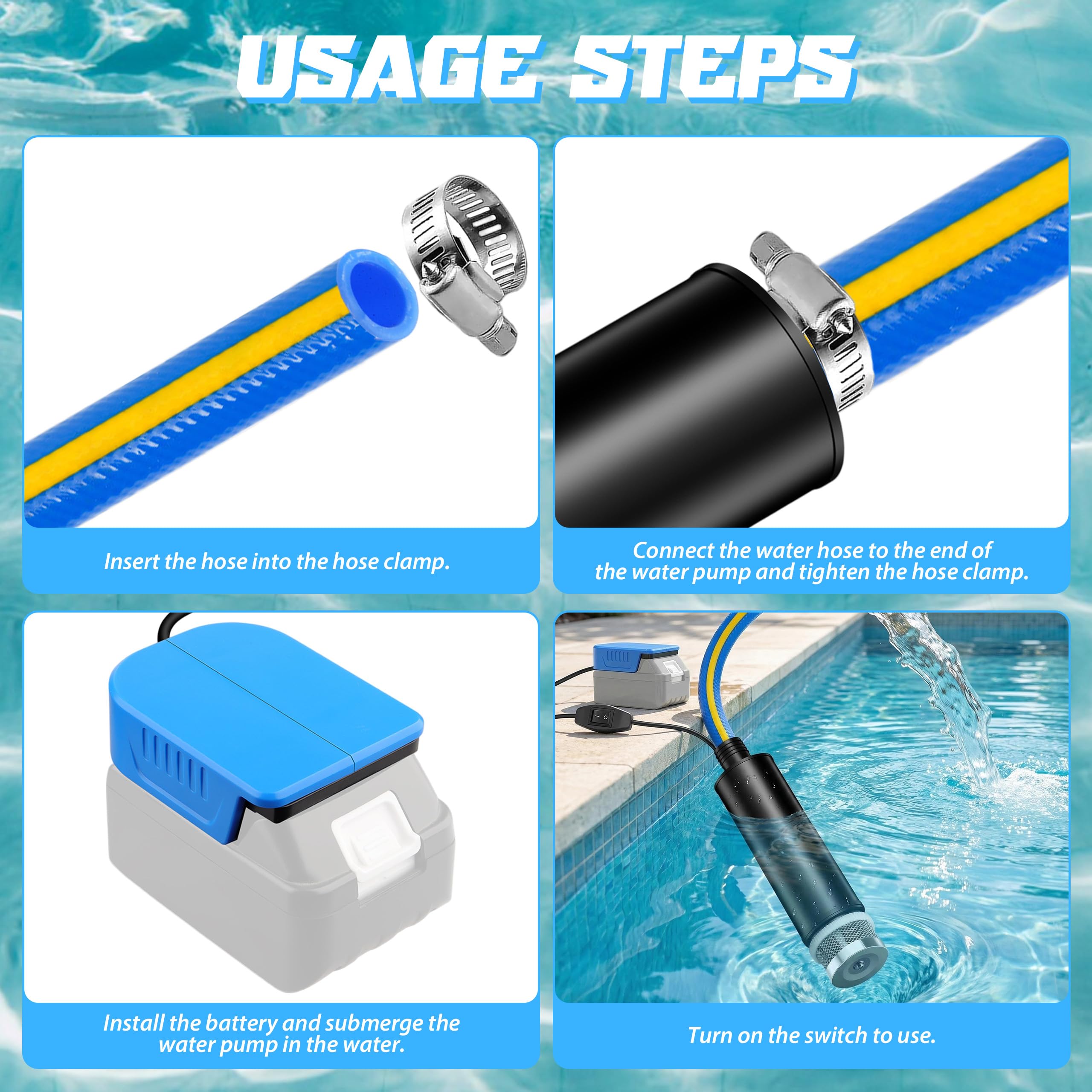 Bomba de agua compatible con batería Bosch BAT de 18 V, bomba de agua sumergible, bomba de transferencia de agua portátil para jardín, tanques, estanques, acuarios, riego y camping
