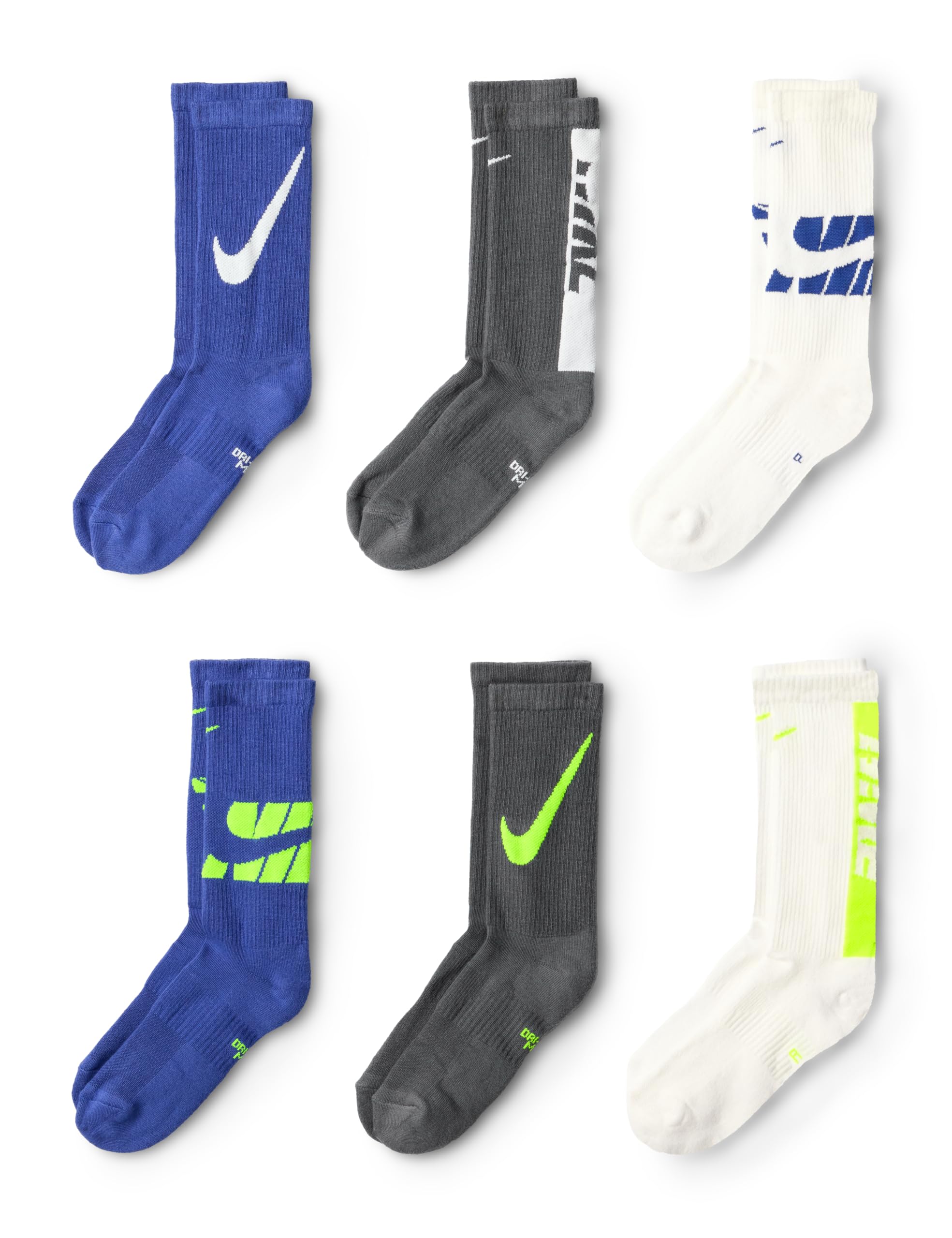 Nike Unisex Kids' Everyday Cushioned Crew Socks (6-Pack) | Boys and Girls