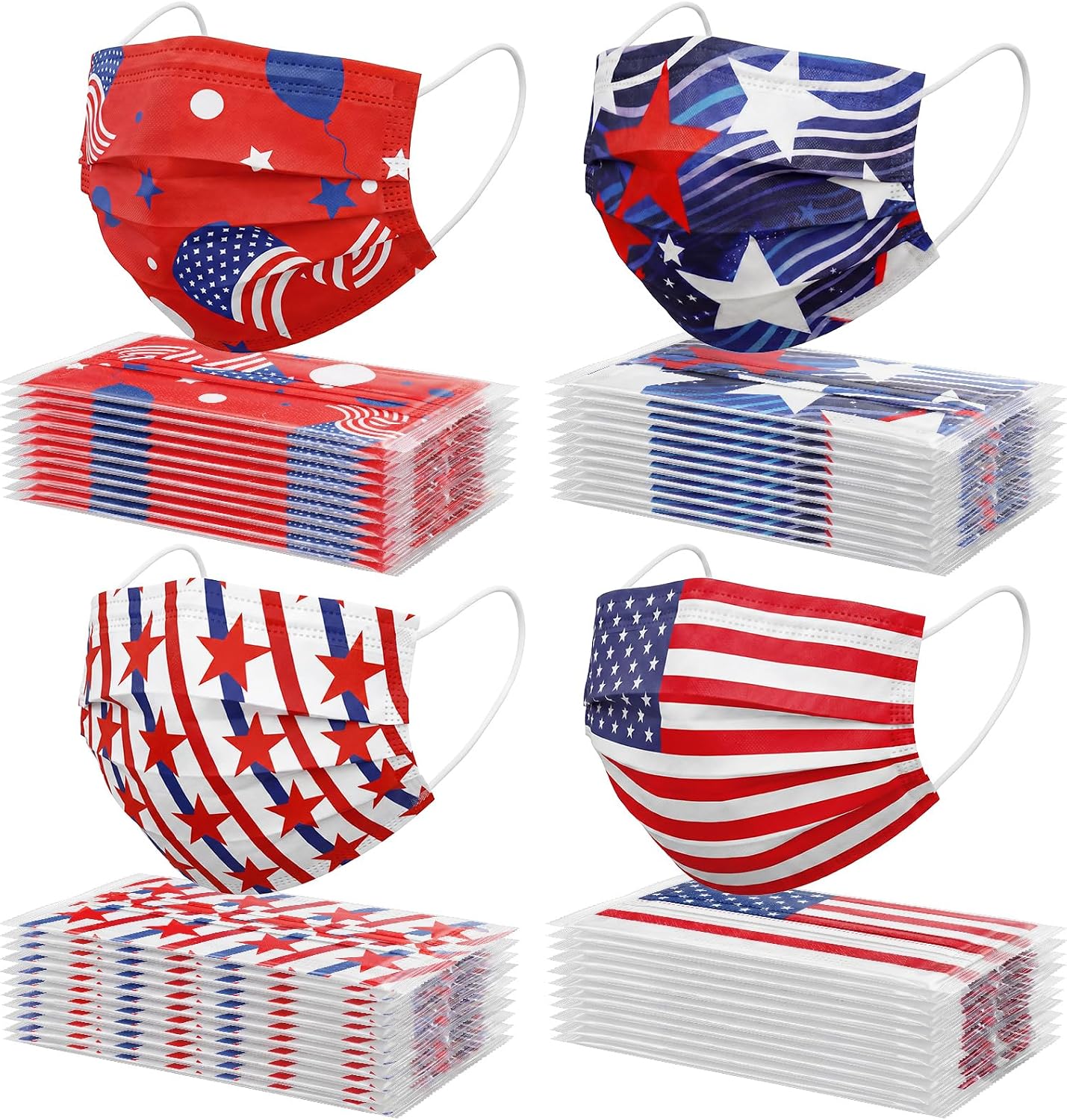 Huwena 100 Pcs Disposable Face Masks with USA Flag 3 Ply Breathable Facecovers for Adult Individually Wrapped Patriotic Face Mask for 250th Independence Day American Party Supplies
