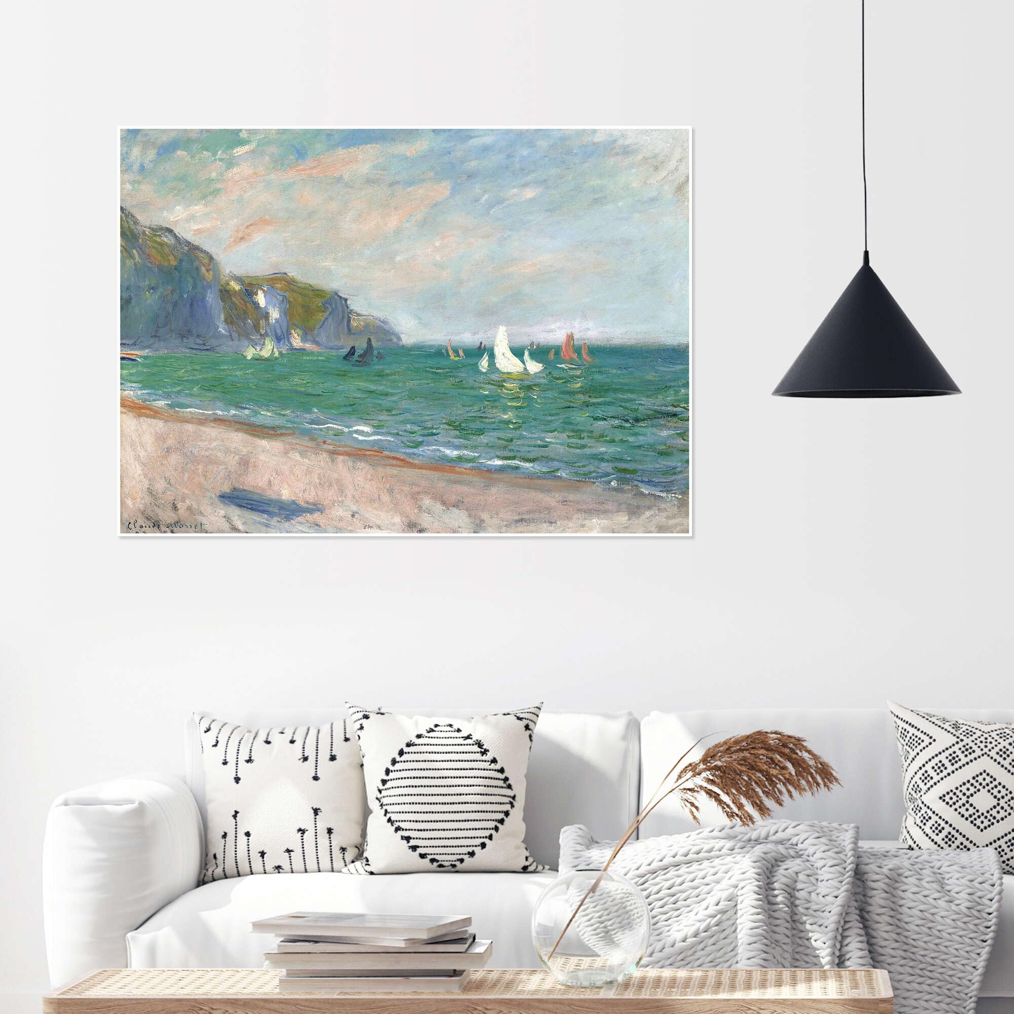 Boats under the cliffs of Pourville Plakat