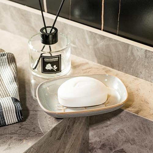 Jabonera de cerámica, soporte para jabón para esponja de jabón, jabonera de ducha para baño, cocina, bandeja ahorradora de jabón para mantener seco,