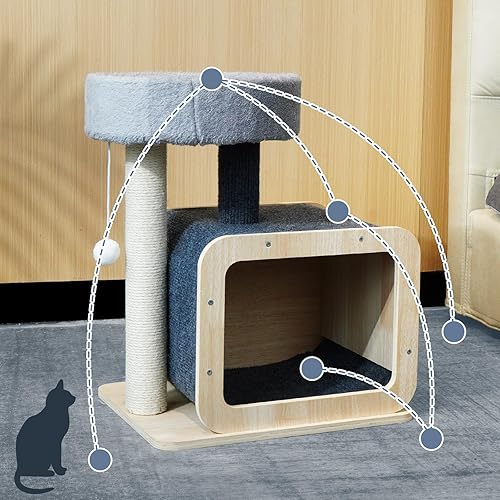 Miniatura 4 de Torre pequeña para gatos y gatitos de interior, mini árbol para gatos de 19.21 pulgadas con percha superior (incluye mate), condominio para gatos y