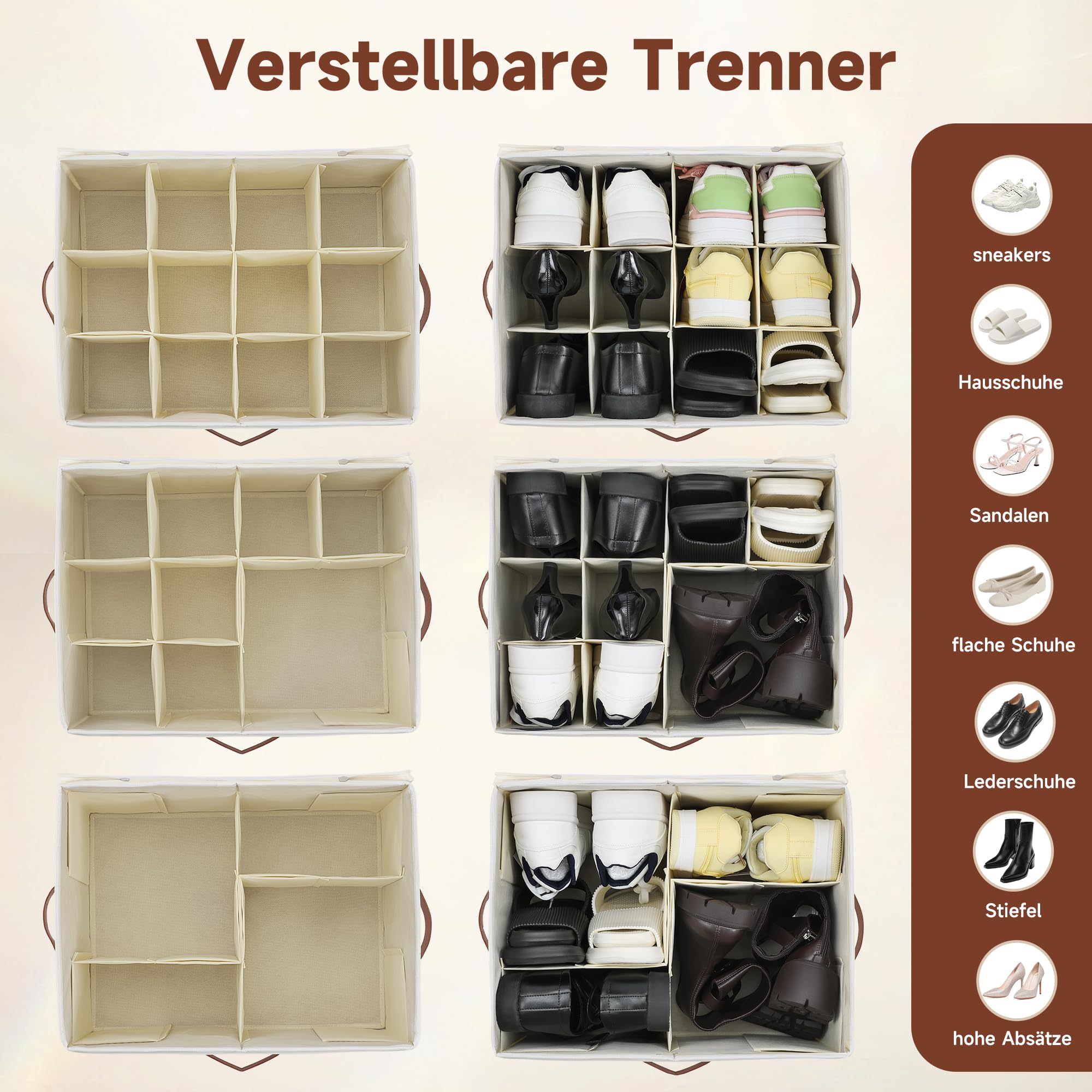 2er-Set Schuhorganizer für den Schrank, faltbare Aufbewahrungsbox mit verstellbaren Trennwänden & Klarsichtdeckel, Platz für bis zu 12 Paar Schuhe, platzsparende Schuhboxen (weiß, mittel)