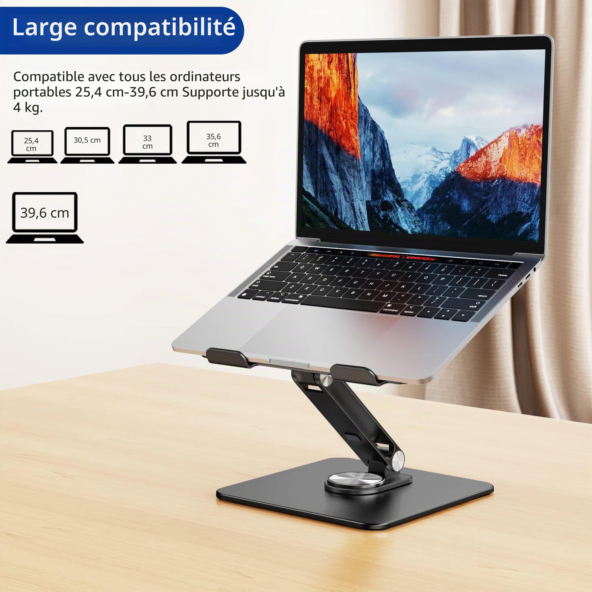 BESIGN LSX7 Support Ordinateur Portable Base Rotative 360° Ergonomique Compatible 10-15.6 Pouces Noir