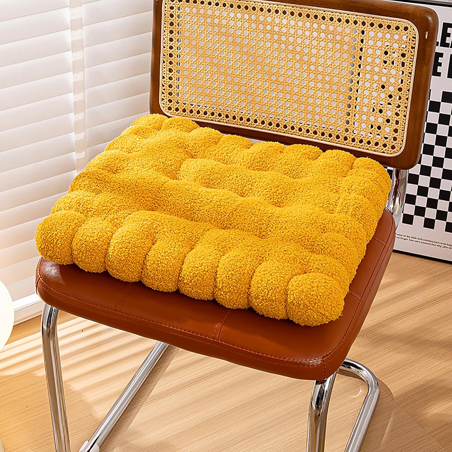 Plush Biscuit Shape Floor Pillow Meditation Cushions for Adults Kids, Soft Lambs Wool Thick Pillow Chair Pads Square Comfort Seat cushion for Yoga Living Room Tatami (Yellow, 40x45cm/15.7x19.6in)