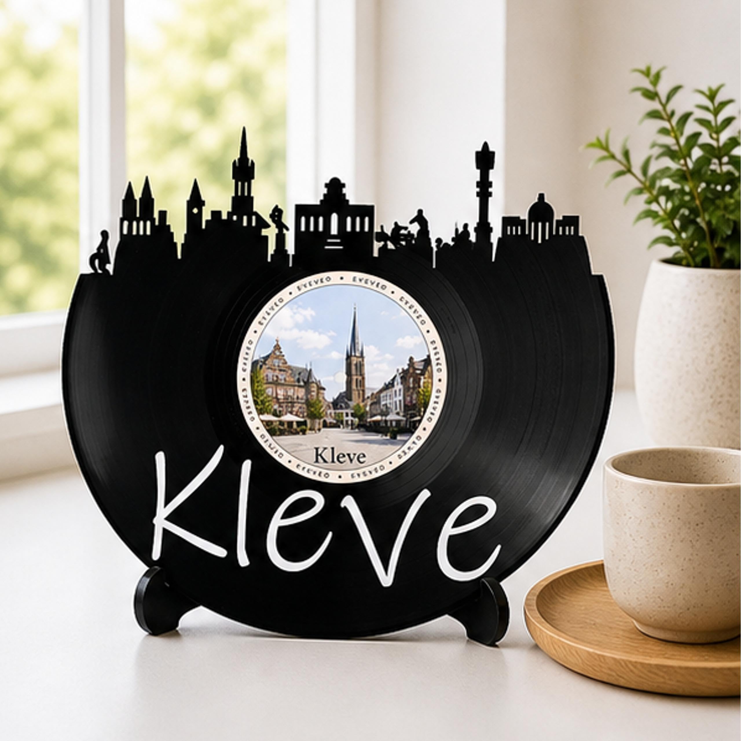 EVEVO Decorazione da parete in vinile Kleve - Decorazione da parete in vinile con skyline della Bassa Rena, regalo per gli appassionati di Kleve, castello di cigno D0028