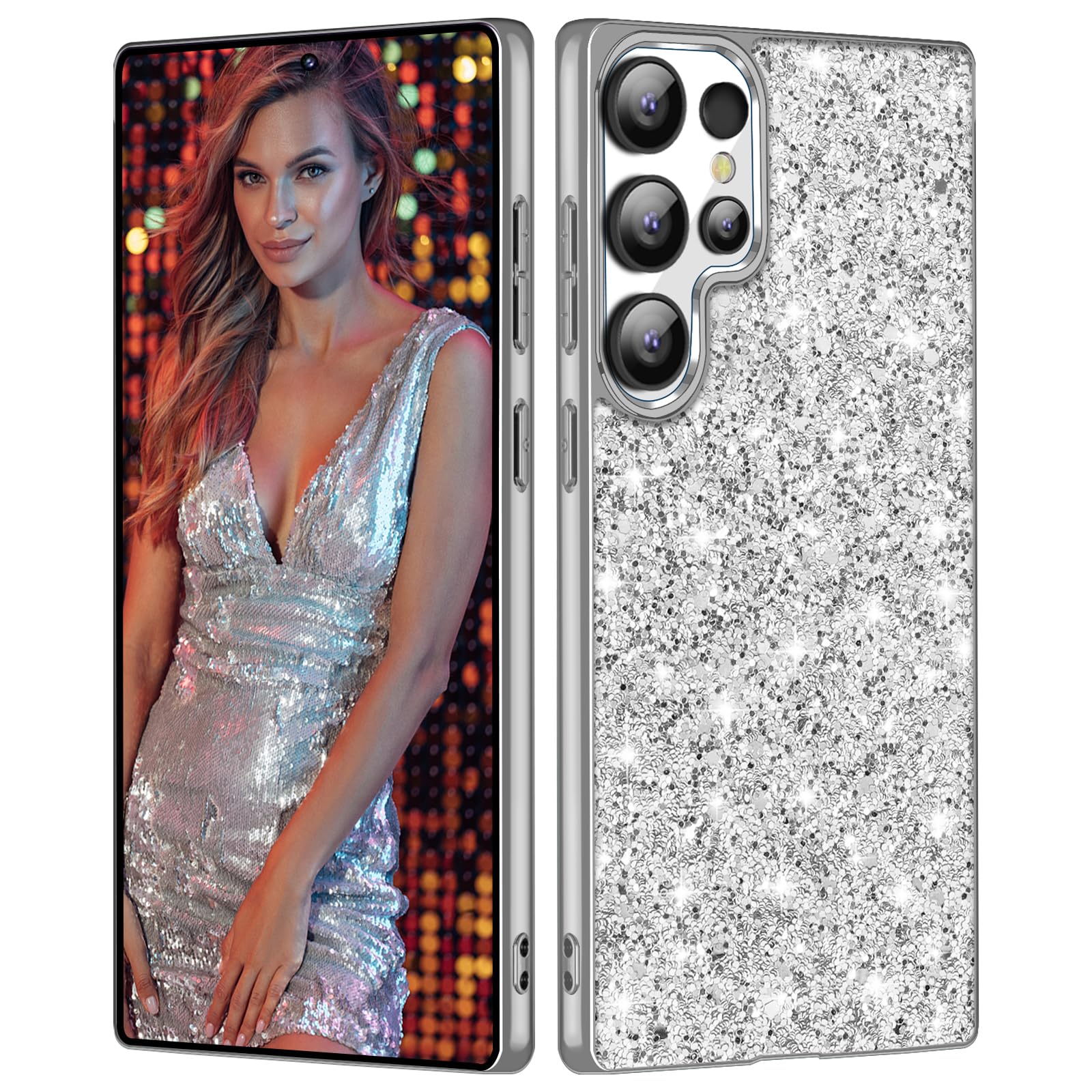 S25 Ultra Glitter Case for Samsung Galaxy S25 Ultra 5G Phone Case for Women Girls, Slim Ultra Thin Matte Back Shockproof Protective Cover for Samsung