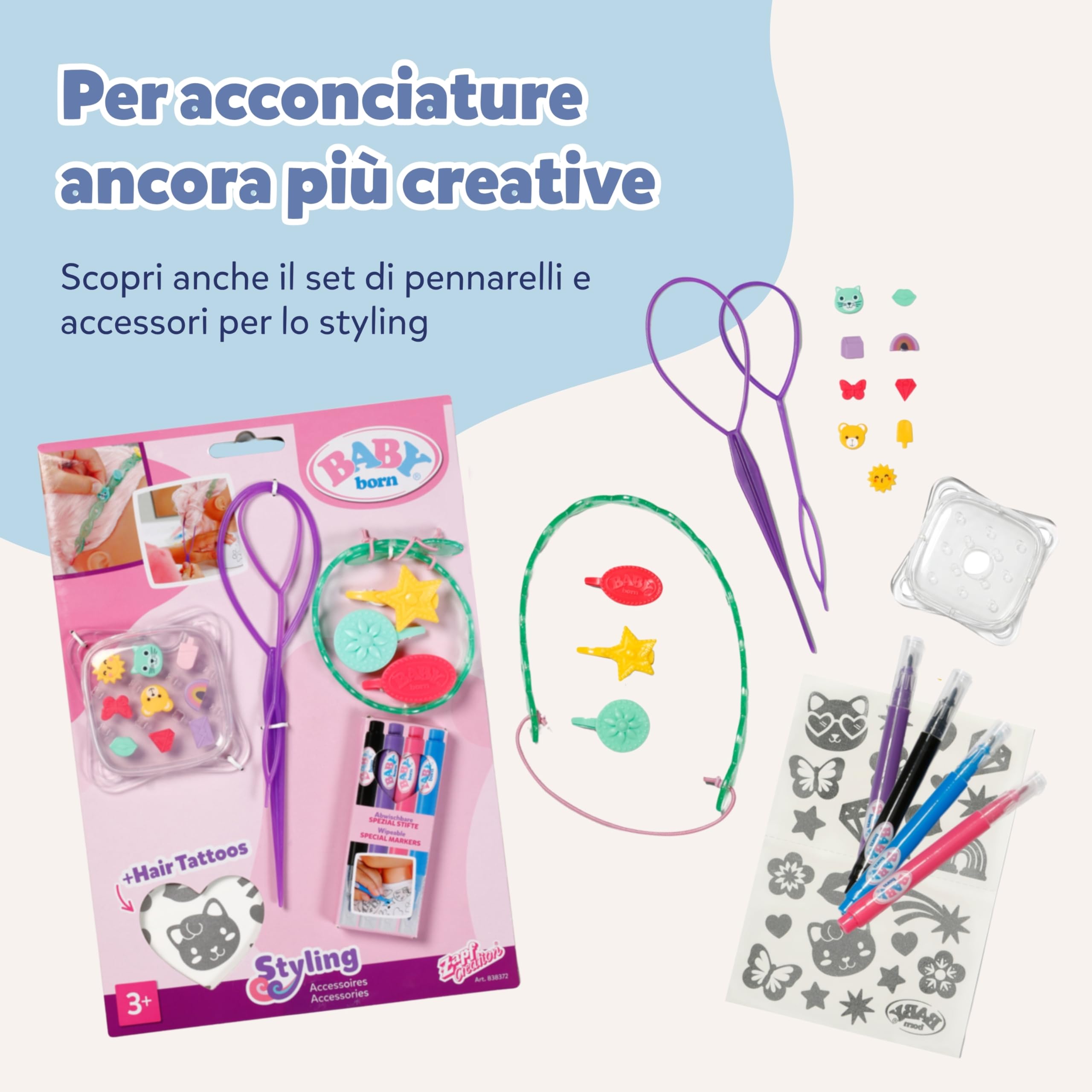 BABY born Testa stilizzata Sirena - Testa da trucco e acconciare per bambine dai 3 anni in su - Girevole e adatta per il bagnetto - Con funzione acqua, spazzola, diadema e accessori