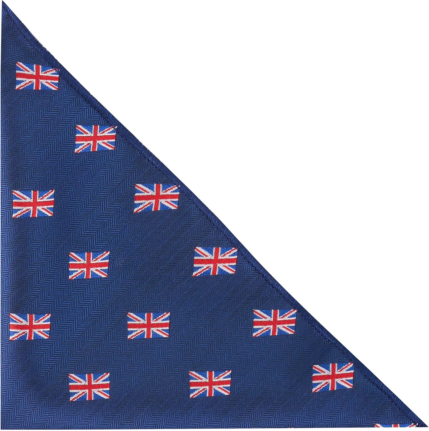 Union Jack UK Flag Navy Blue Herringbone Embroidered Pocket Square Handkerchief