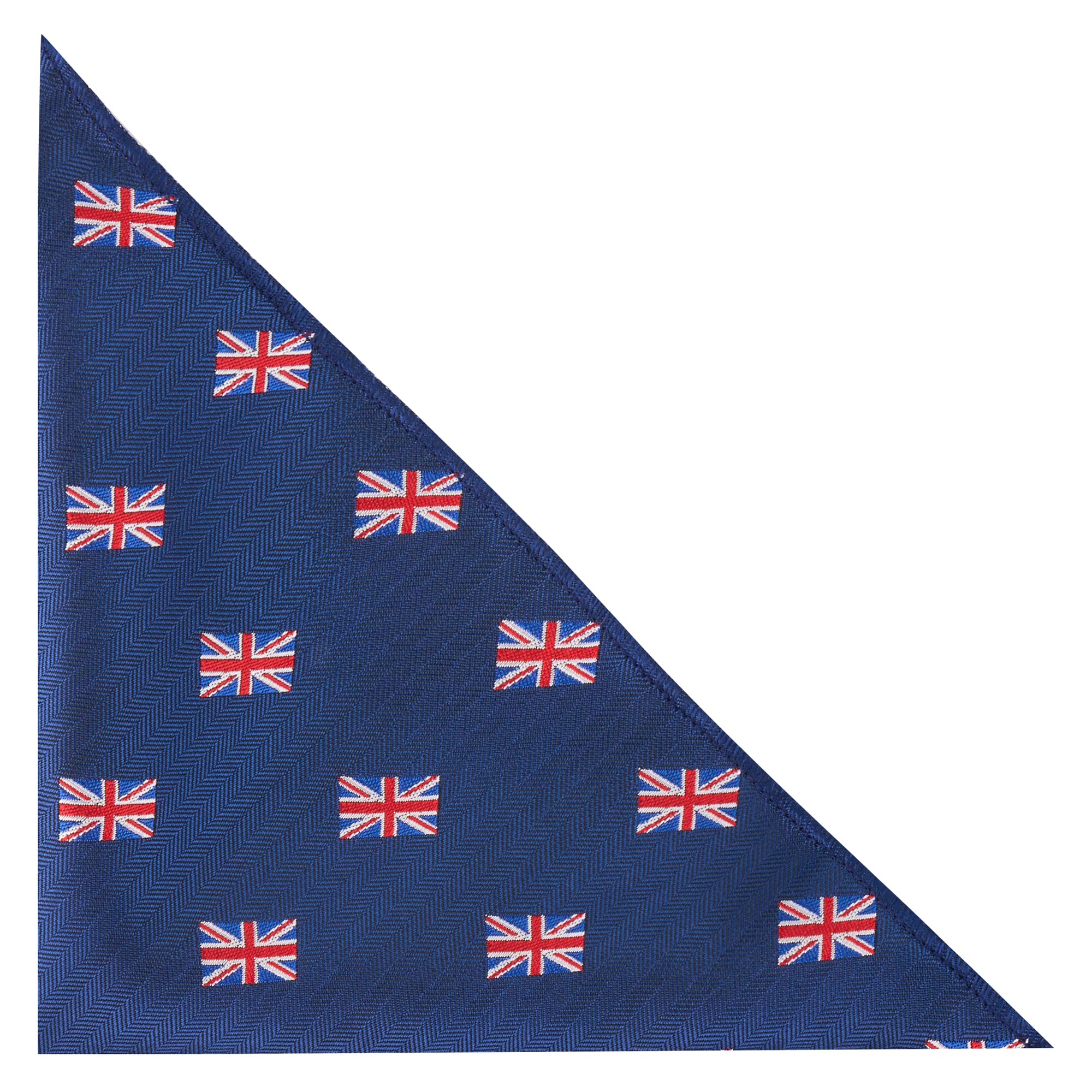 King & Priory Union Jack UK Flag Navy Blue Herringbone Embroidered Pocket Square Handkerchief