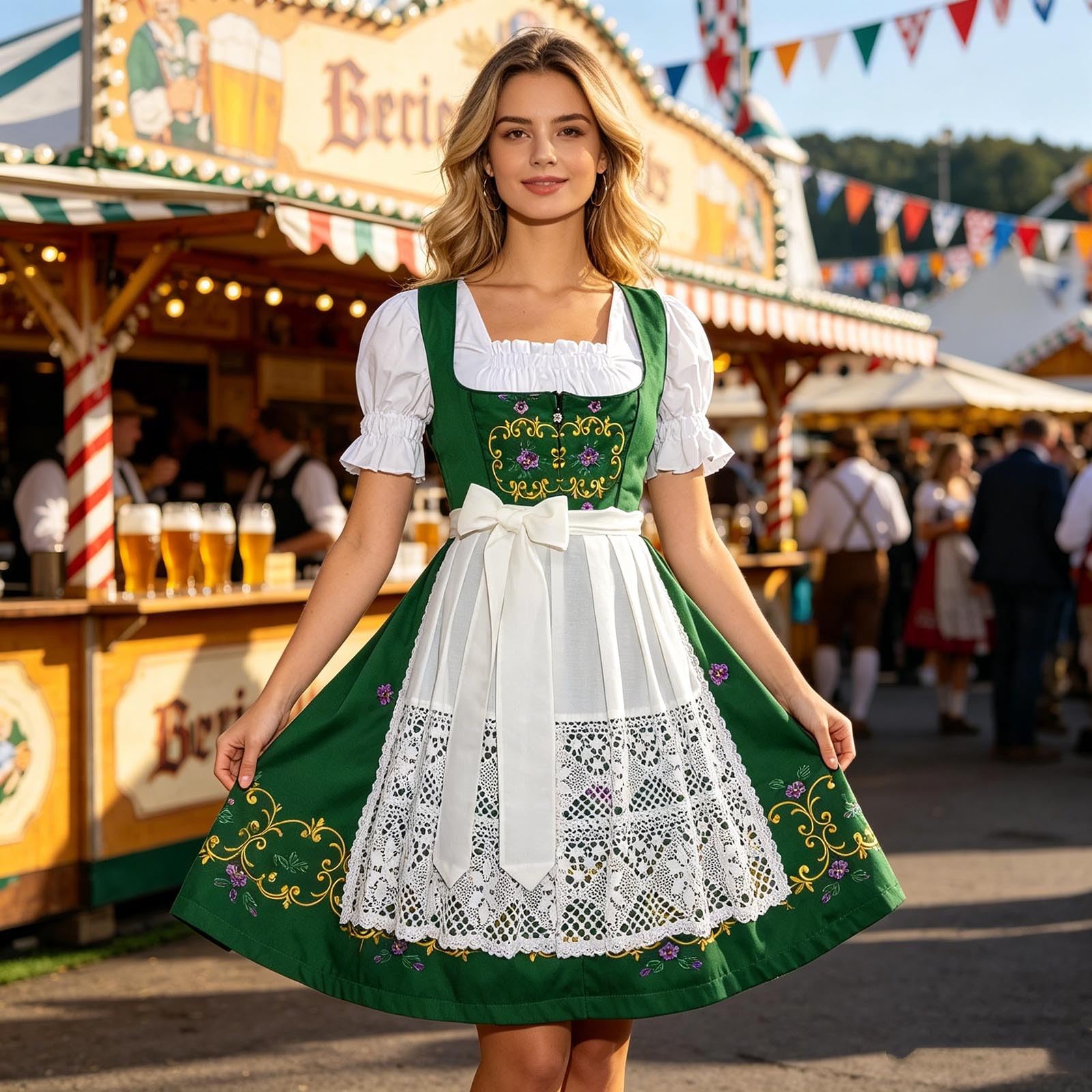 Generisch Neuheiten 2026 Traditionelles Biermädchenkleid fürs Oktoberfest – Elegantes Ensemble mit Schnürmieder, Blumenschürze mehr