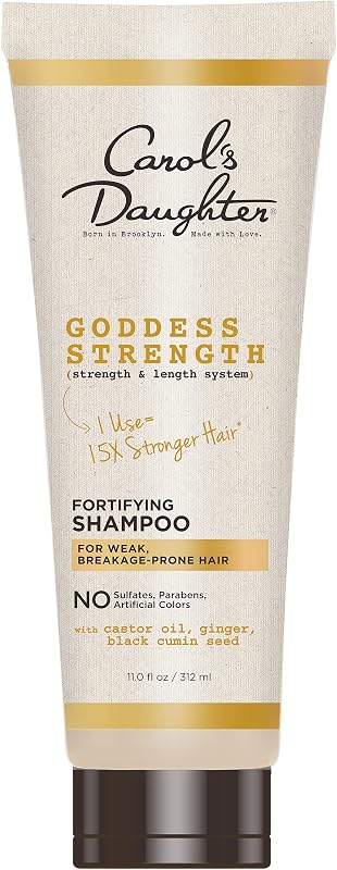 Carol's Daughter Goddess Strength Fortifying Shampoo For Wavy, Coily and Curly Hair, Sulfate Free Shampoo with Castor Oil for Weak Hair, 11 Fl Oz