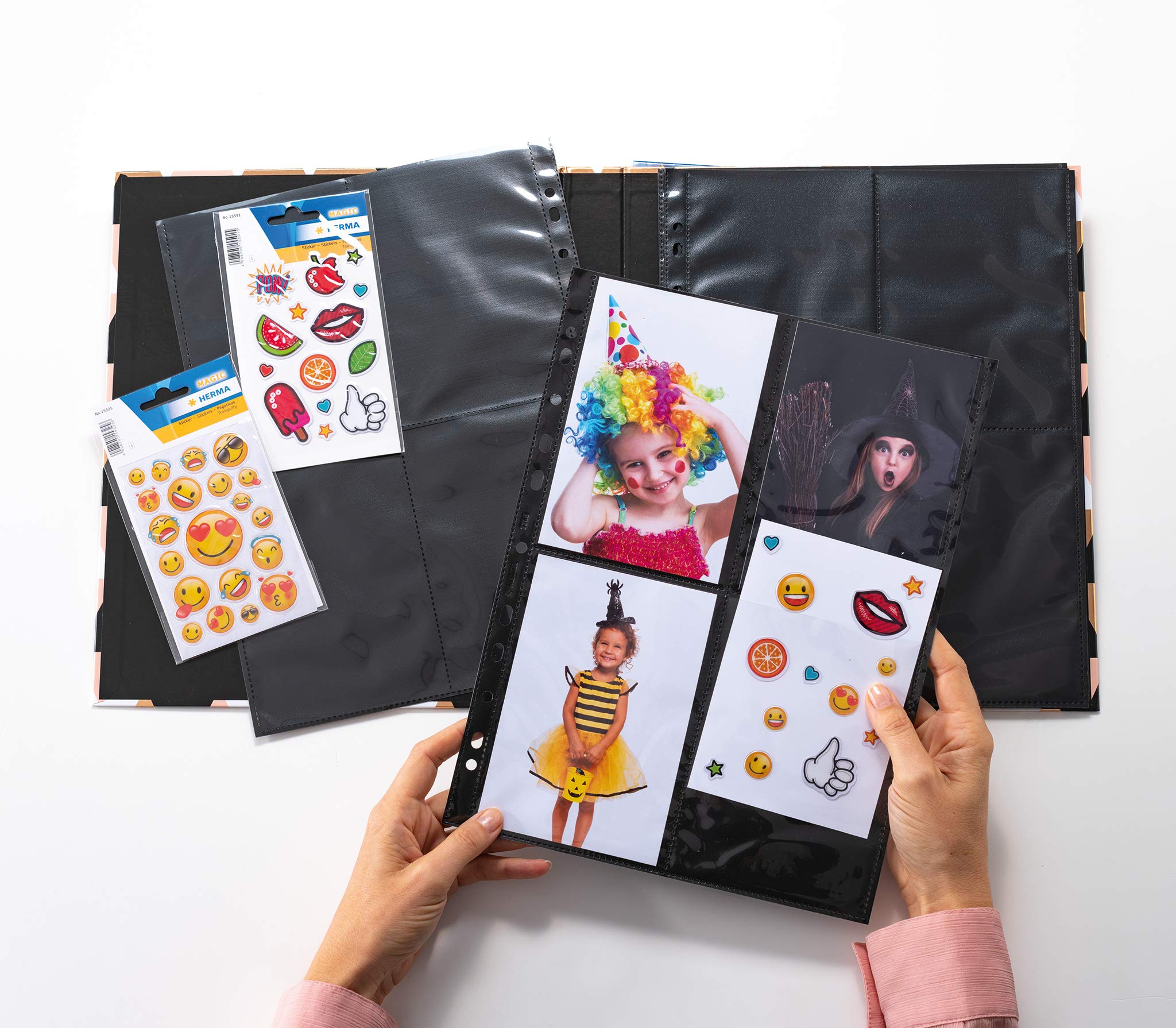 Herma 7785 Lot de 50 Pochettes perforées Transparent/Noir