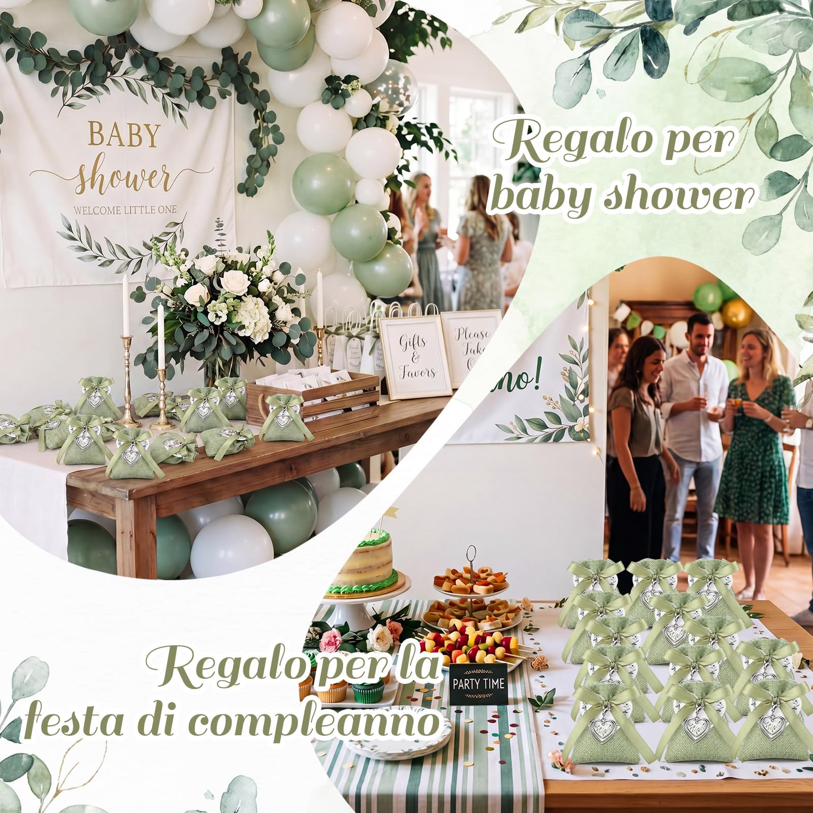 BBTO 36 Set Sacchetti per Confetti in Lino Sacchettini Bomboniere Matrimonio Comunione Cresima con Portachiavi Cuore e Bigliettino Nastri Sacchetti Regalo per Fidanzamento Battesimo Festa