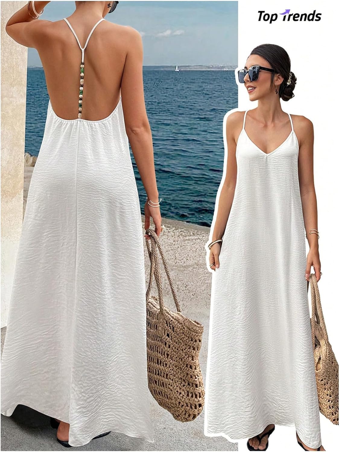 Verdusa Women's Backless Cami Dress Long Maxi Flowy Linen Dresses Summer Vacation Beach Outfits Sun Dress - Image 6