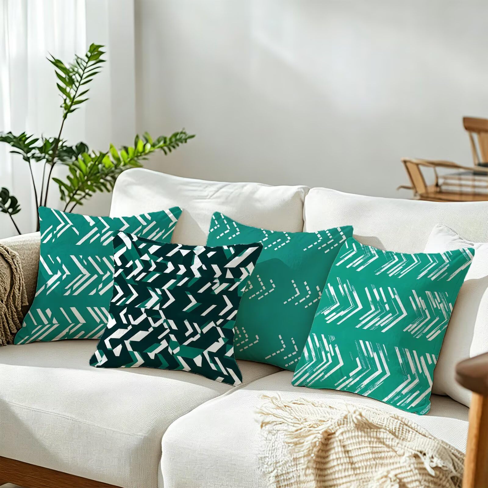 Blu Federe Cuscini Divano 65x65cm, Cuscini da Esterno Set de 4, Cod-109 | Lin Copricuscini Decorativi Letto Arredo, per Letto, Soggiorno, Giardino, Esterno, Casa Decorazione Set di 4 Linea