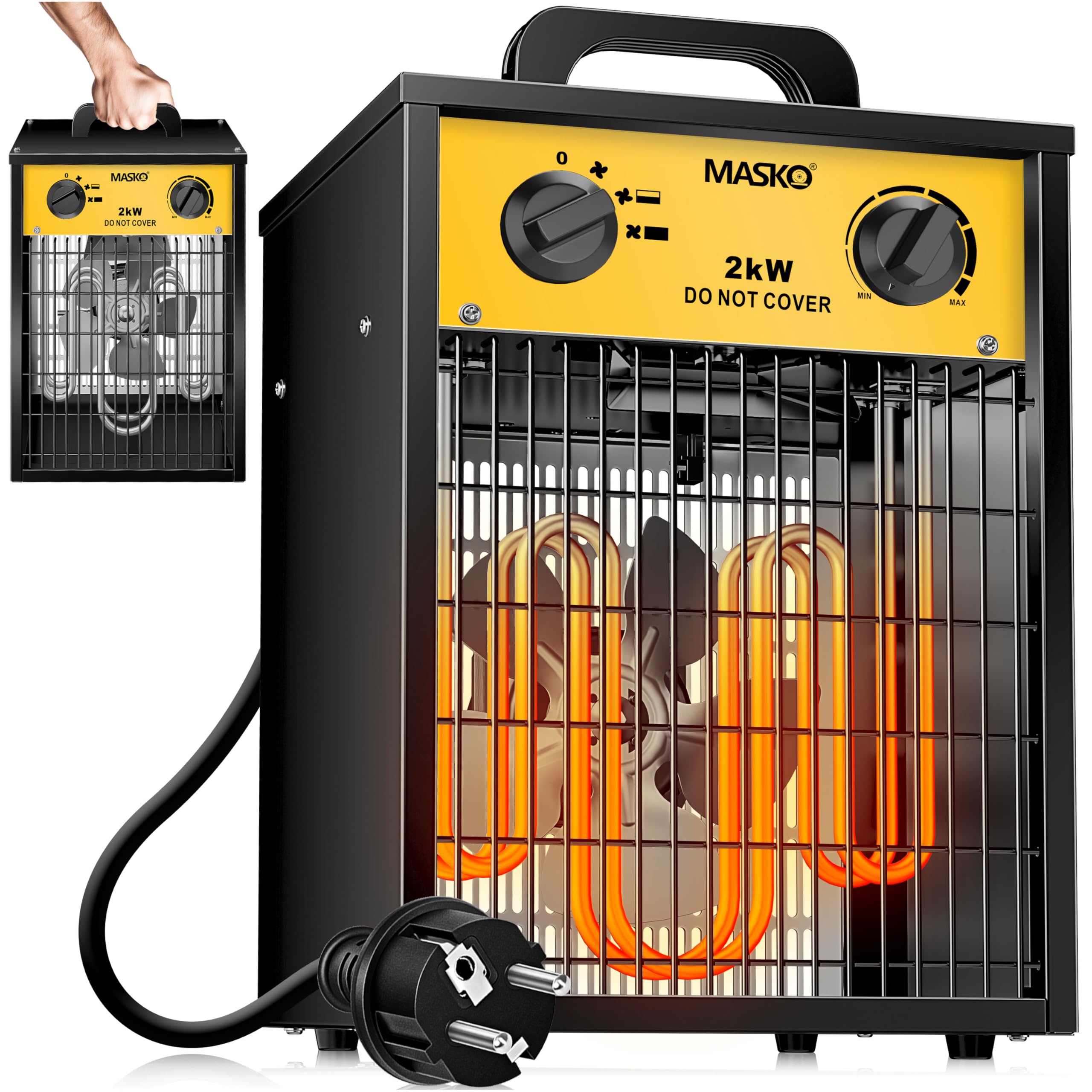 Masko Chauffage électrique 2kW avec thermostat intégré 2000W 3 niveaux chauffage ventilateur protection surcharges