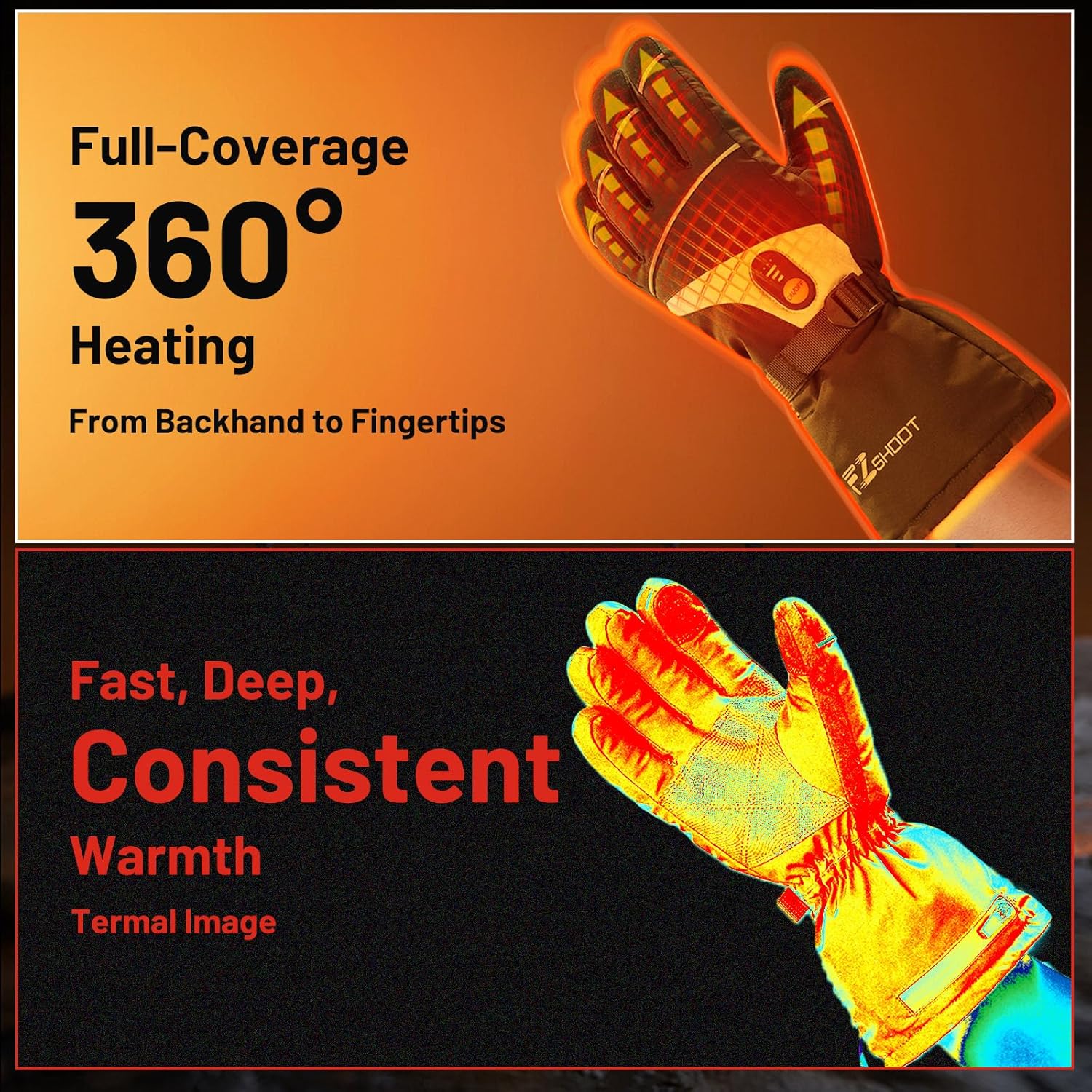 EZshoot Heated Gloves for Men Women, 7.4V Rechargeable Electric Hand Warmers with 3000mAh Battery, Waterproof Touchscreen Winter Work Ski Gloves for Motorcycle Hunting - Image 3