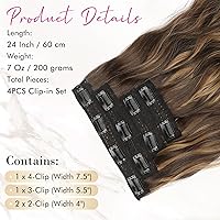 Vista 60 de REECHO Extensiones de cabello, 4 piezas Extensiones de cabello con clip de 24 pulgadas gruesas largas ondas de playa extensiones de cabello negro