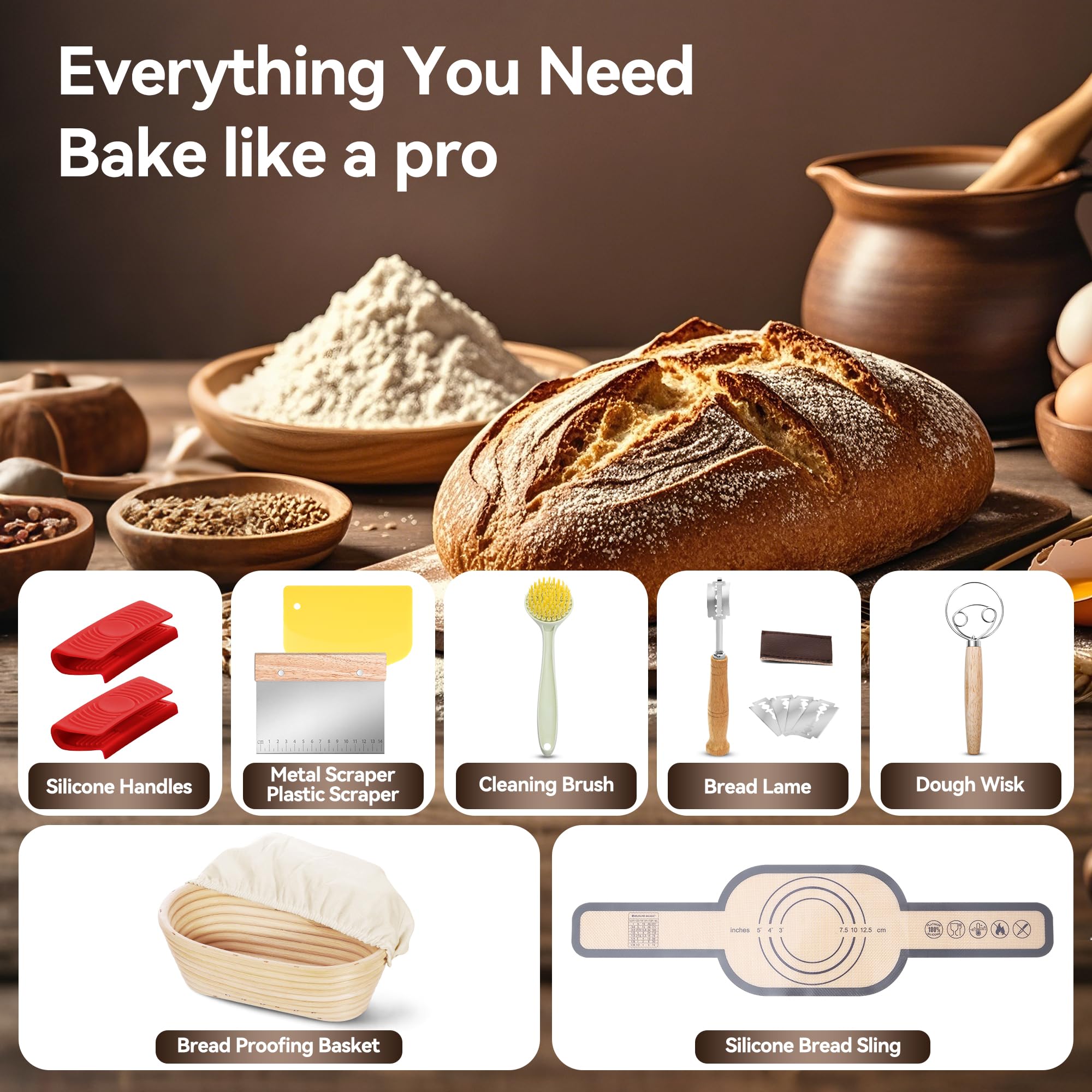 W&H Molde para pan con tapa, olla de hierro fundido con cesta de fermentación incluida, ideal como molde rectangular para pan, molde para pan de molde, molde para pan, accesorios para hornear pans | Ideal como molde para pan, pan tostado, molde para pan,