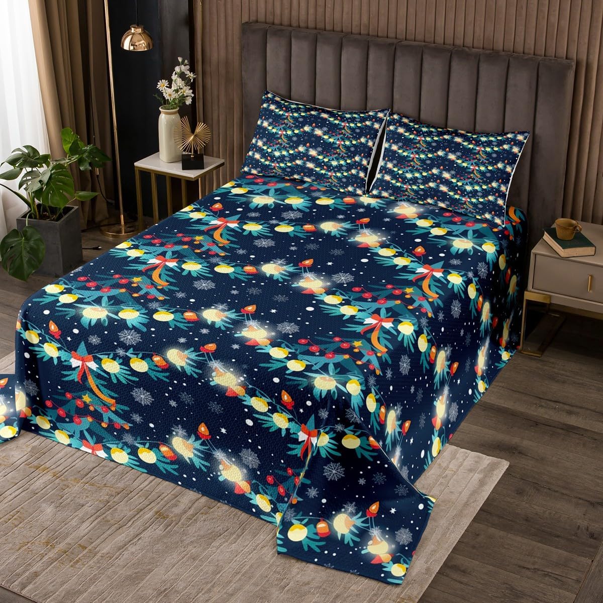 Homewish Floral Butterfly Bedspread Queen Size,Glitter Star Polka Dot Bedding Set for Kids Boys Girls Room Decor,Outer Space Moth Flower Quilt 3Pcs,Trippy Animal Plant Coverlet Set,2 Pillowcases