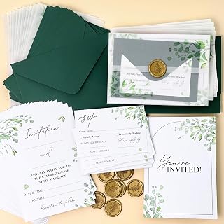 Boho Greenery Wedding Invitations with Envelopes & RSVP Cards - 30 Pc Kit, Stofinity Boho Marriage Invite Set for Reception