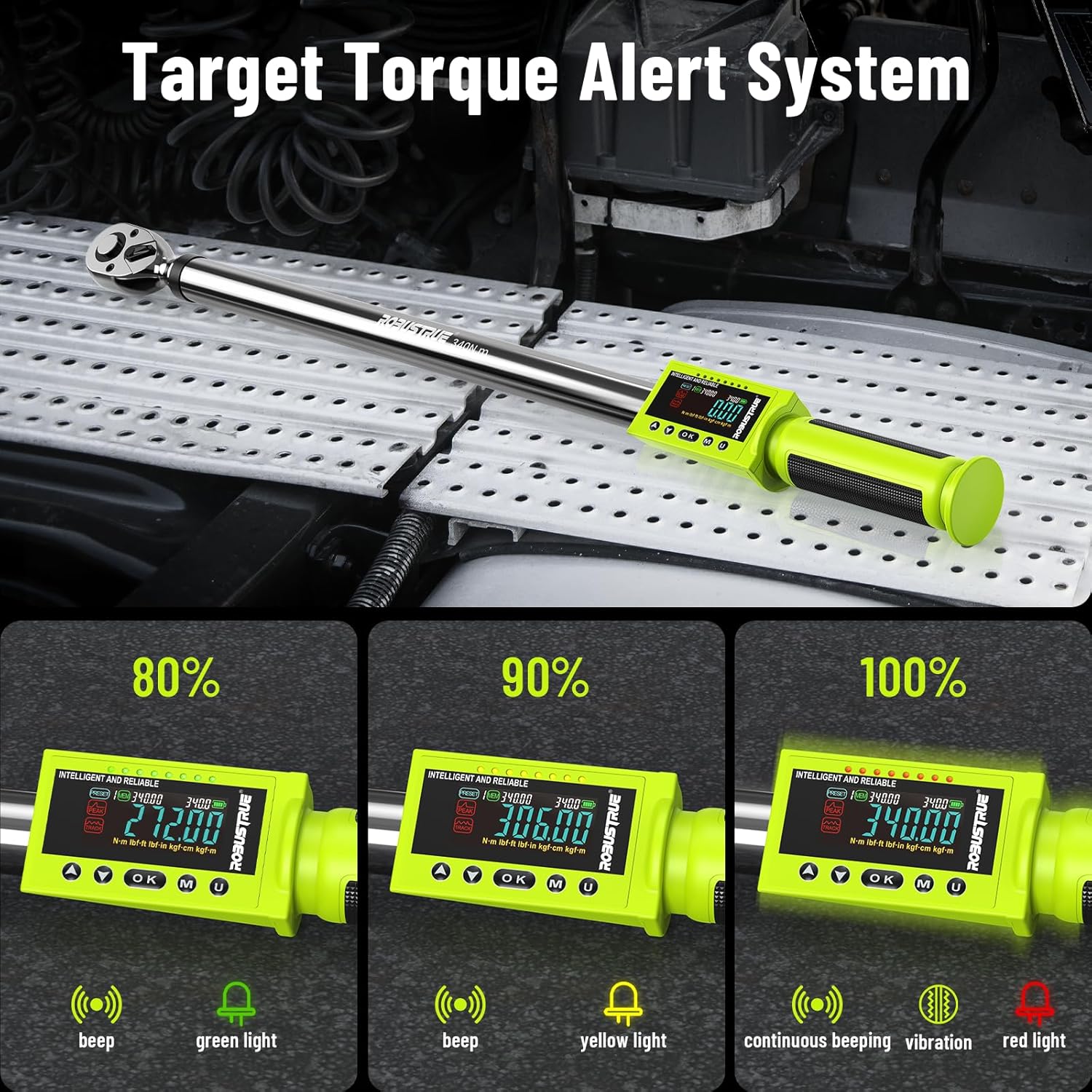 Image showing the Robustrue Digital Torque Wrench with its wider torque range specifications in Nm and ft-lb.