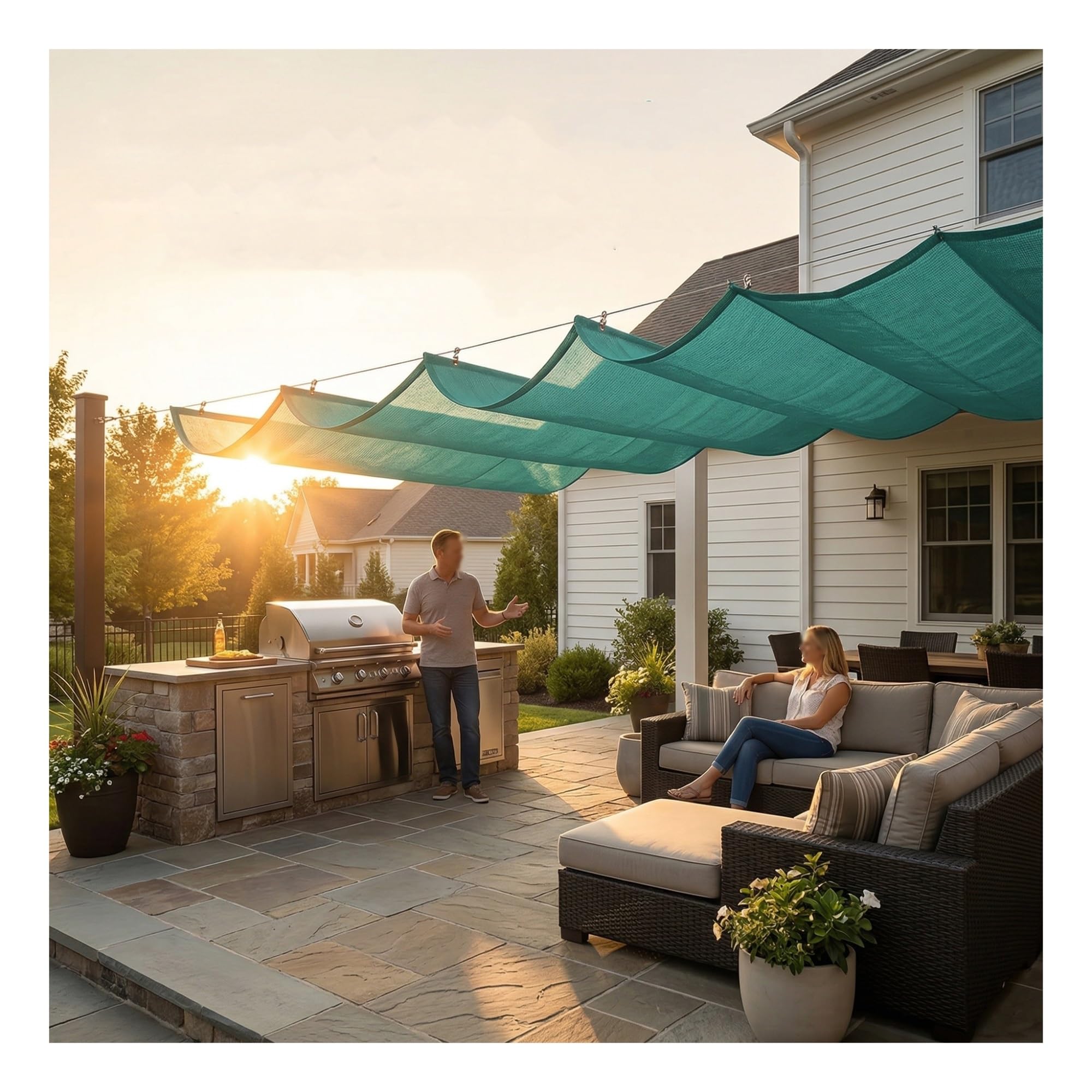Voile d'ombrage rétractable à vagues en HDPE respirant W2.4xL13m pour pergola
