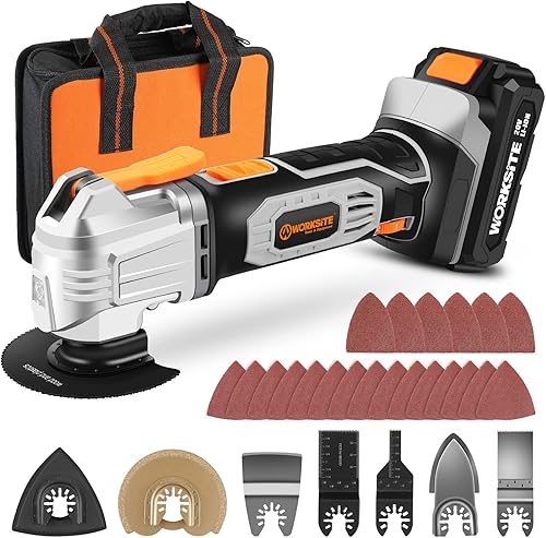 Miniatura 3 de WORKSITE Taladro inalámbrico de 12 pulgada sin escobillas y kit de herramientas oscilantes de 6 velocidades variables sin escobillas y 20 V