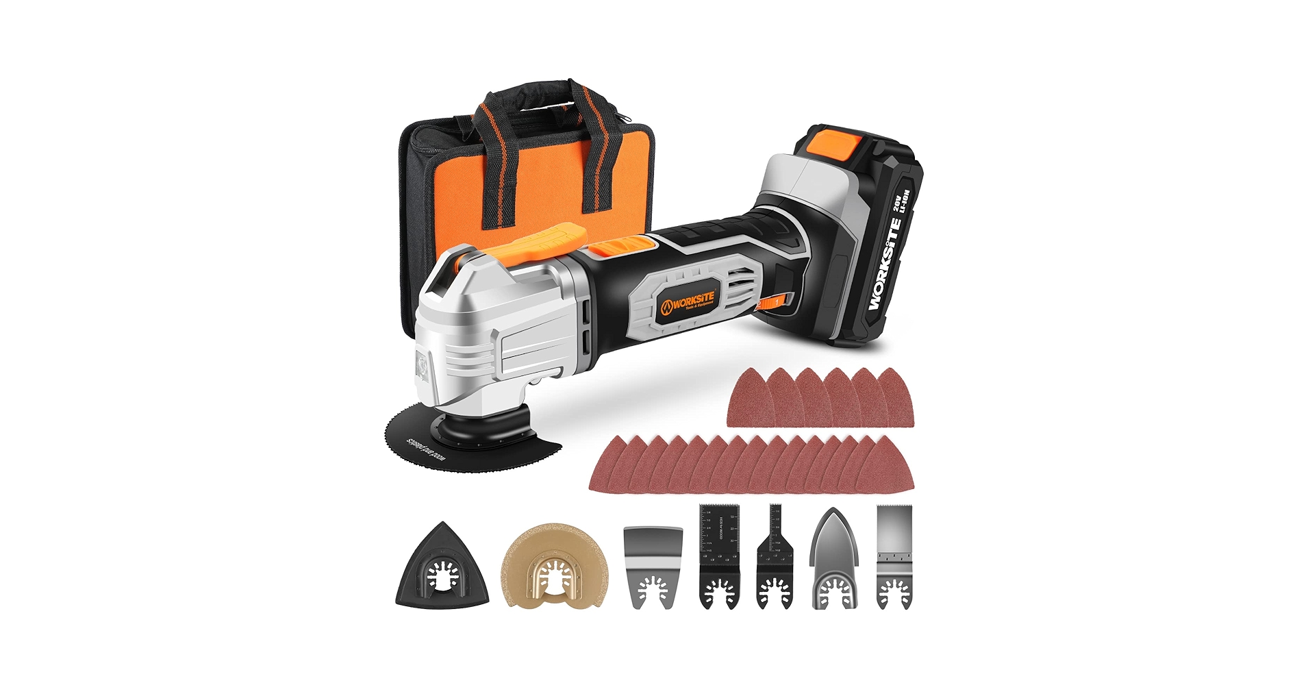 Amazon.com: WORKSITE 20V 無線擺動工具,6 個變速擺動多功能工具組,含