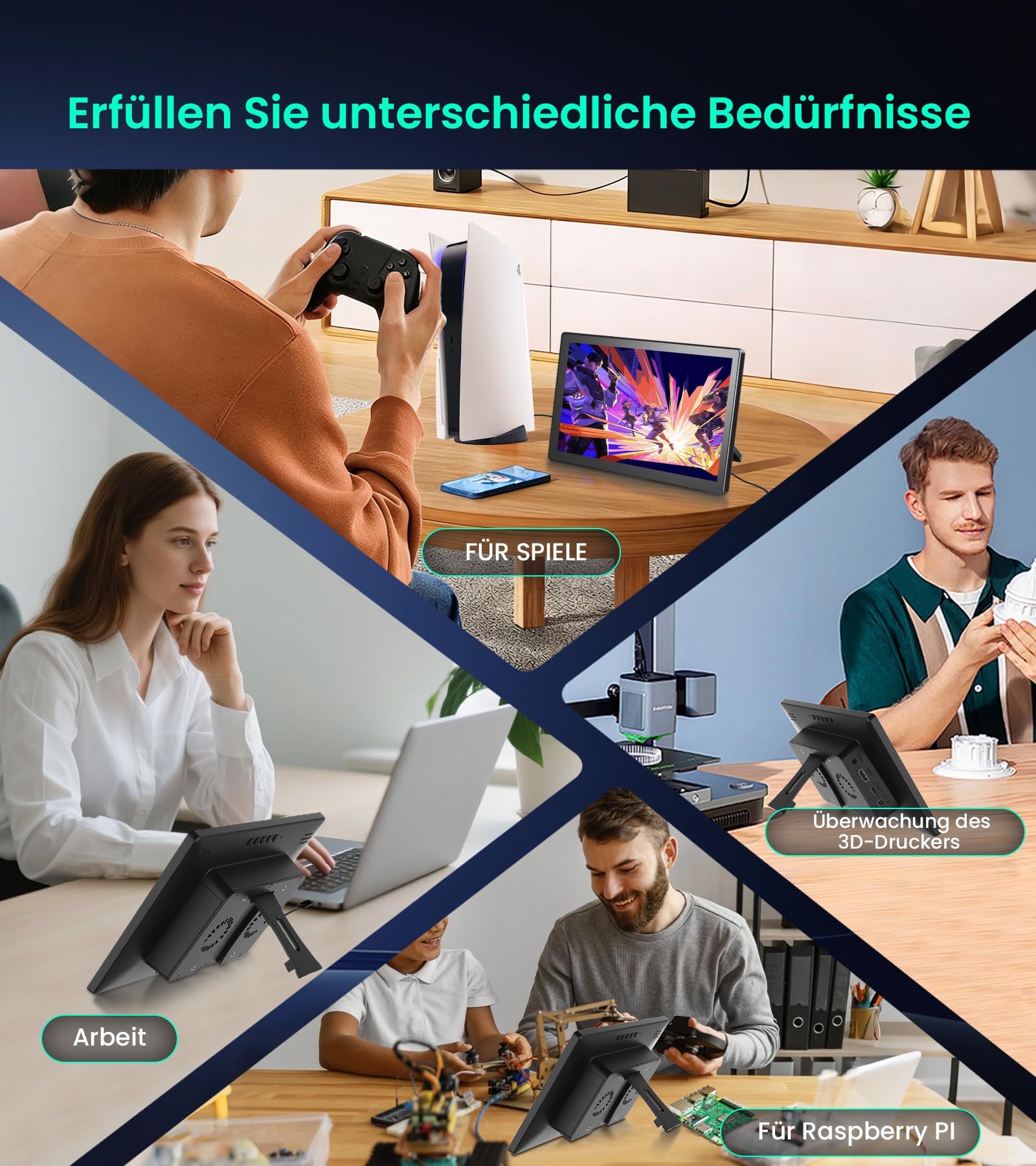 10.1 Zoll Tragbarer Touchscreen Monitor für Raspberry Pi, FHD Display mit Gehäuse, Lautsprecher, HDMI-Eingang, kompatibel mit Raspberry Pi 5/4B/3B+/3B/B+ Jetson Nano Win11/10/8/7/PC
