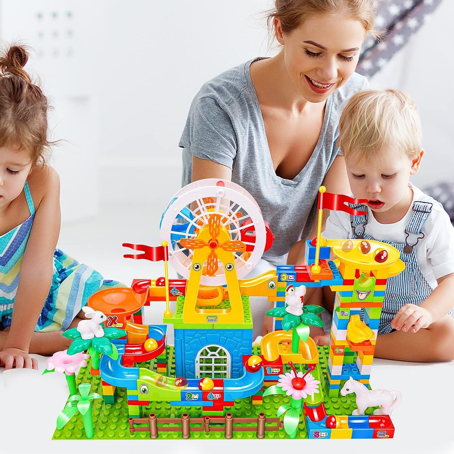 Black Foru Big Size Blocks Marble Run Slide Building Toys Led Lights Kids Race Track Compatible with All Major Brands Bricks Set Various Track Models for Gifts Boys Girls Toddler Age 3+ (253 PCS) 3