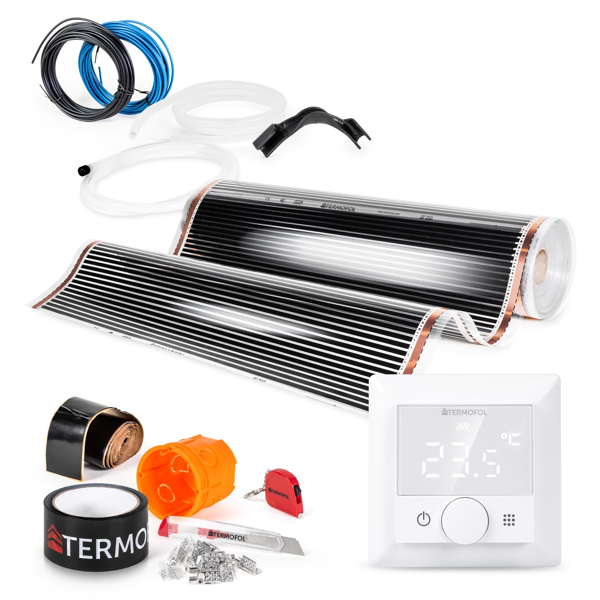 Termofol Elektrische Fußbodenheizung Heizfolie 230V - mit Thermostat H5 - Leistung 140 W/m2 - Oberfläche 10m² - Fussbodenheizung Elektrisch Komplettset fur Fußboden-, Wand- oder Deckenheizung