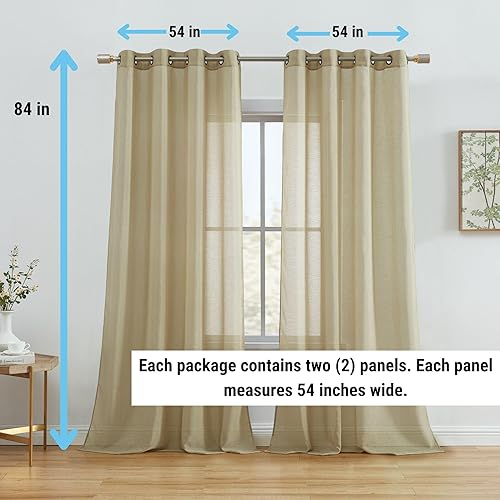 Miniatura 2 de HLC.ME - 2 paneles de cortina de velo traslúcido con ojales de 45, 63, 72, 84, 90, 95, 108 pulgadas de largo