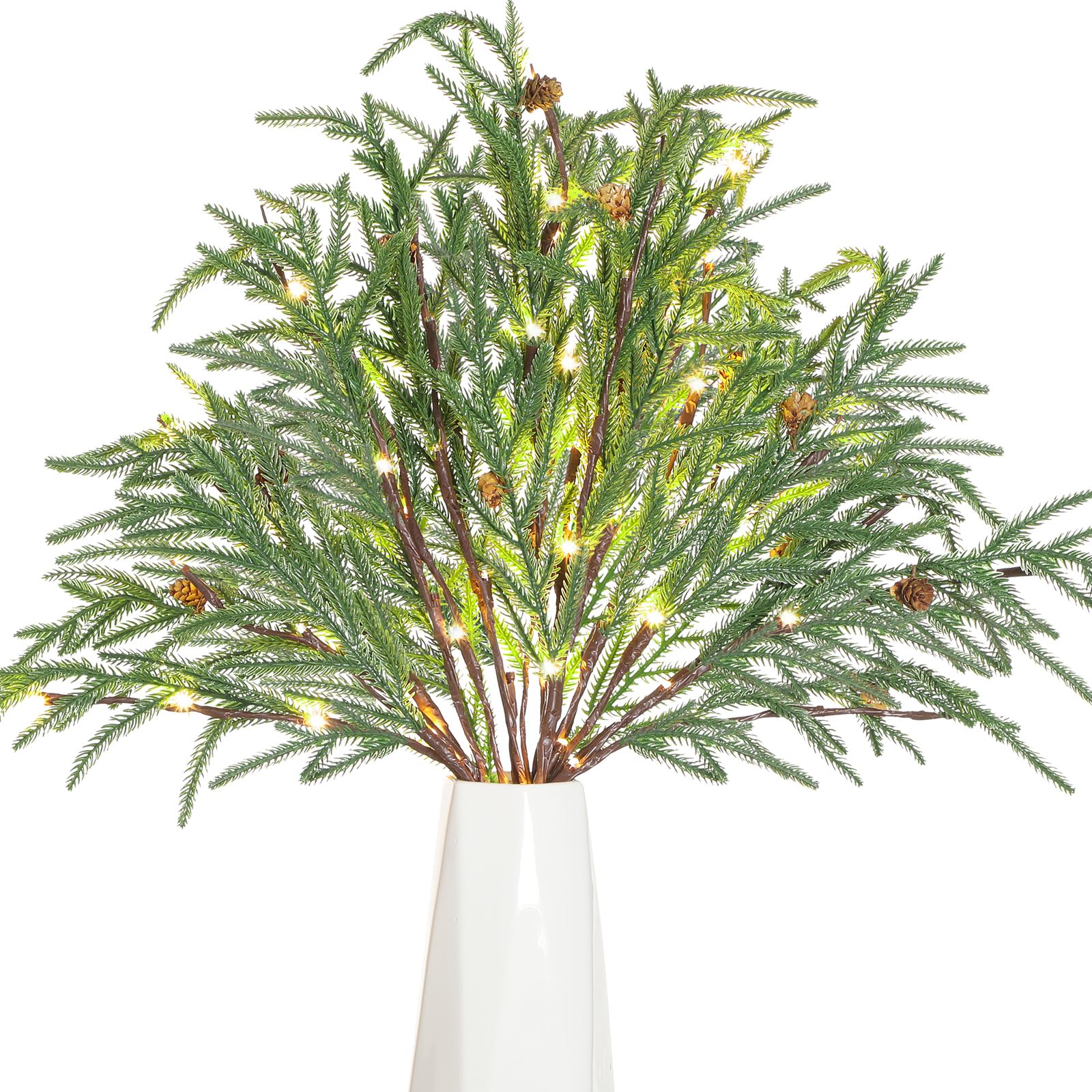 Branches de cèdre artificielles avec lumières LED déco vase d'hiver style frais