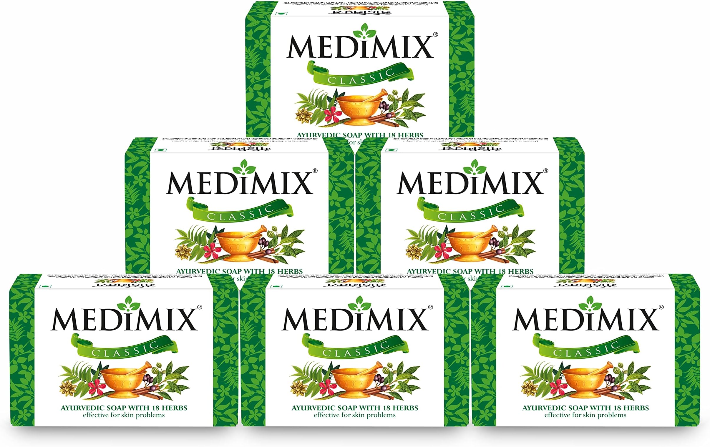 Ayurvedic Classic Soap with 18 Herbs | Combo Pack of 6 | 75g each | Ayurvedic Soap with 18 Herbs | For Healthy & Protected Skin