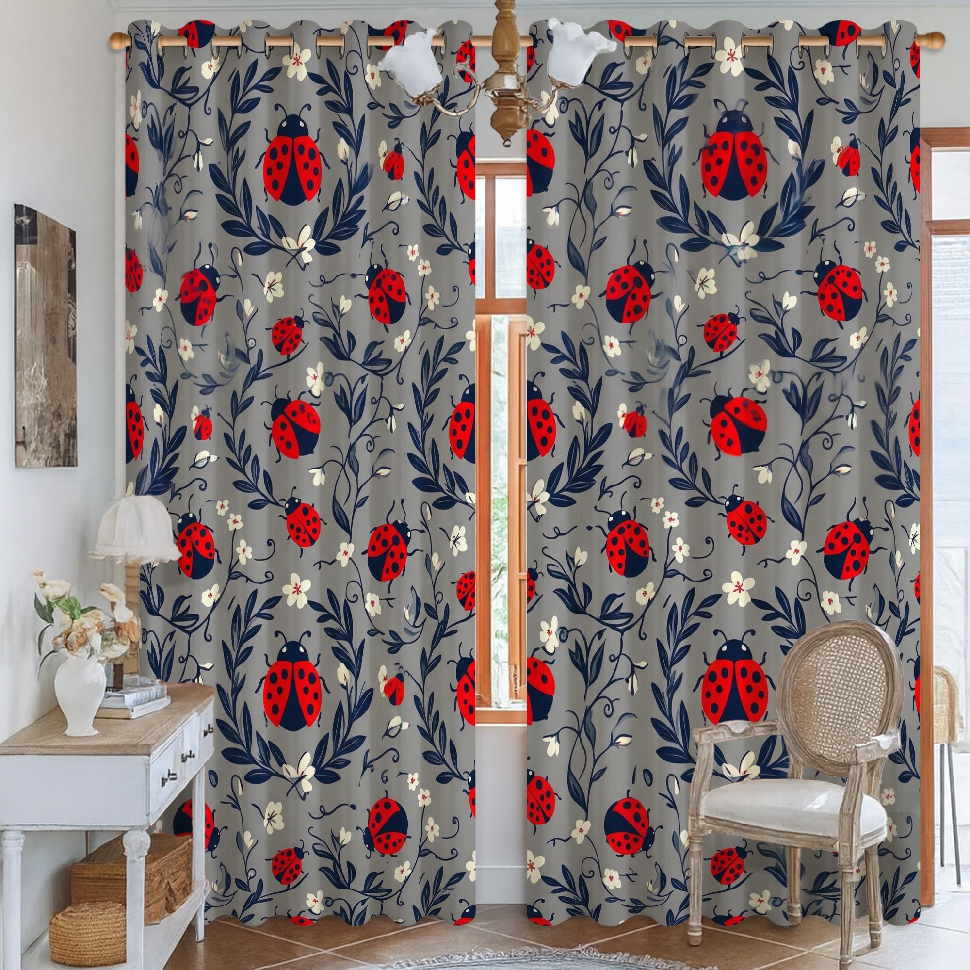 Rideaux occultants thermiques motif coccinelle rouge 132x213cm