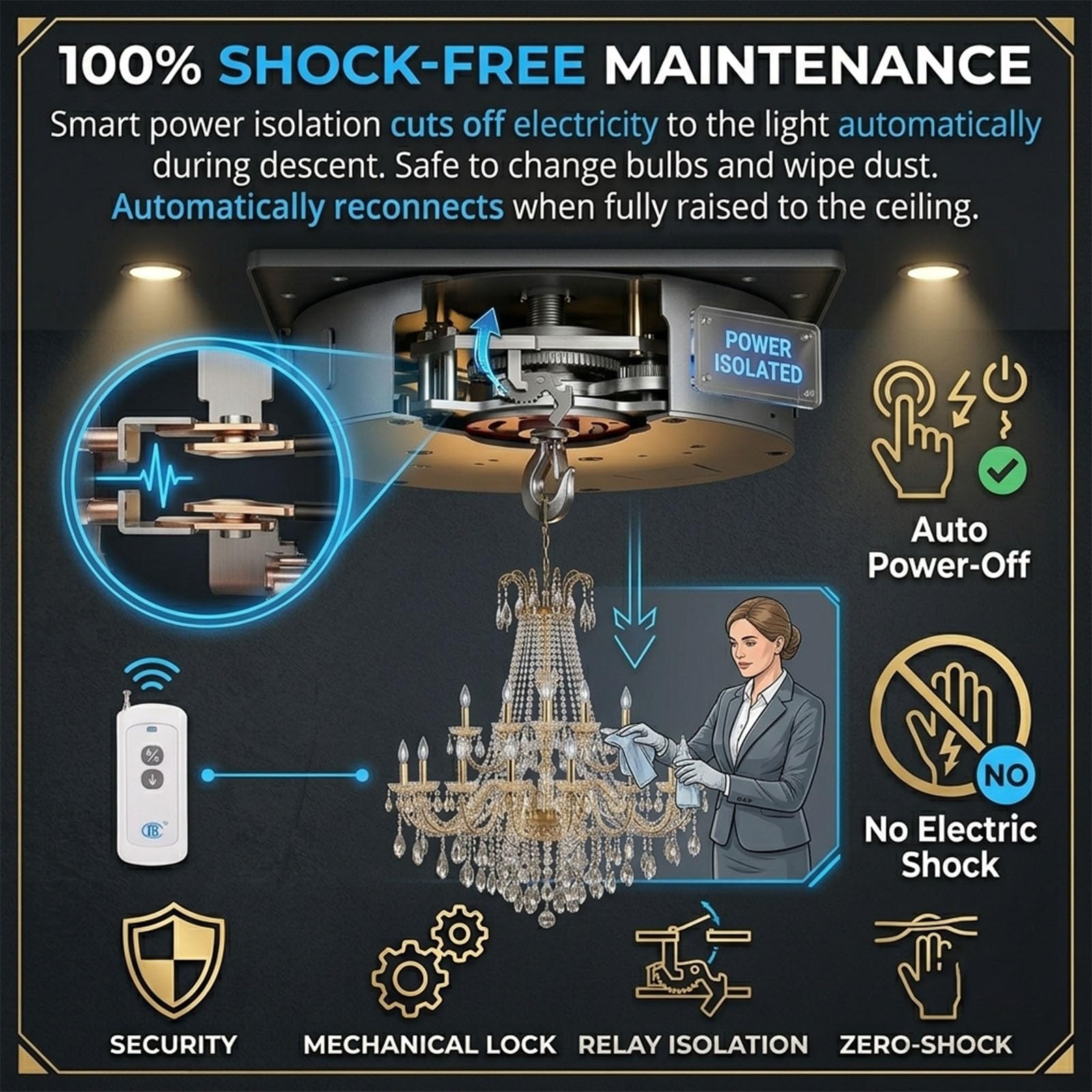 Treuil Eléctrico para Lámpara de Techo 100kg, Sistema de Elevación Motorizado 5m con Parada Automática Anticaídas, Elevador Profesional para Hogar y Hotel(330LBS-6M)