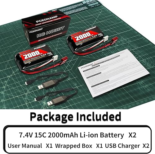 Miniatura 7 de PCEONAMP Batería de iones de litio de 7.4 V 2000 mAh 2S con enchufe Deans T recargable de alta capacidad, batería RC apta para WLtoys 4WD de alta