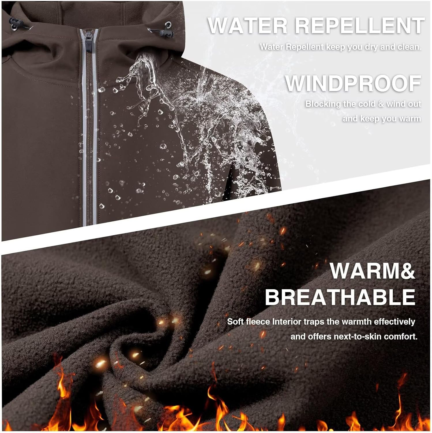 M MAELREG Mens Fleece Softshell Jacket Lightweight Insulated Water Resistant Windbreaker Hooded Winter Jacket for Golf Casual - Image 4